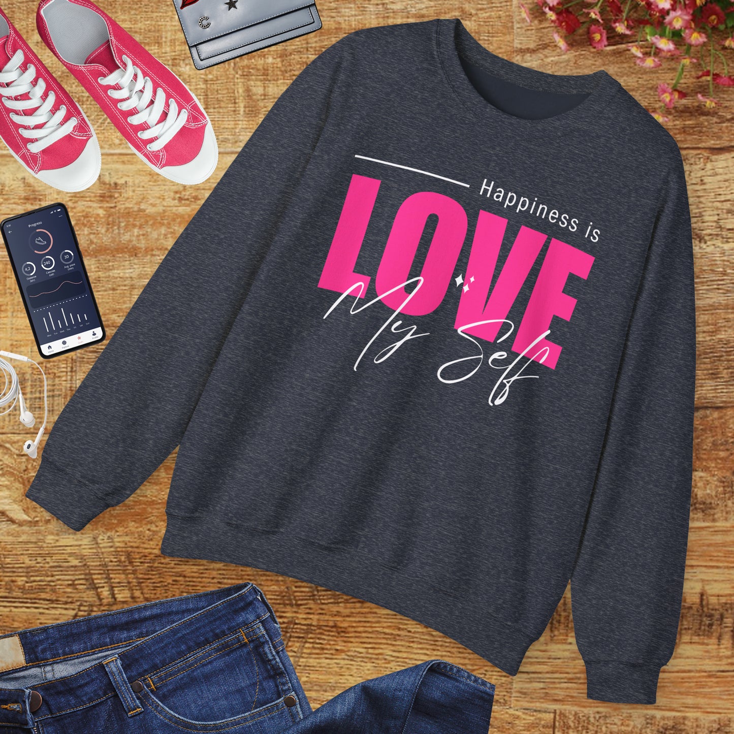 💖Happiness Is… Loving Myself - A Crewneck Sweatshirt for Self-Love Days
