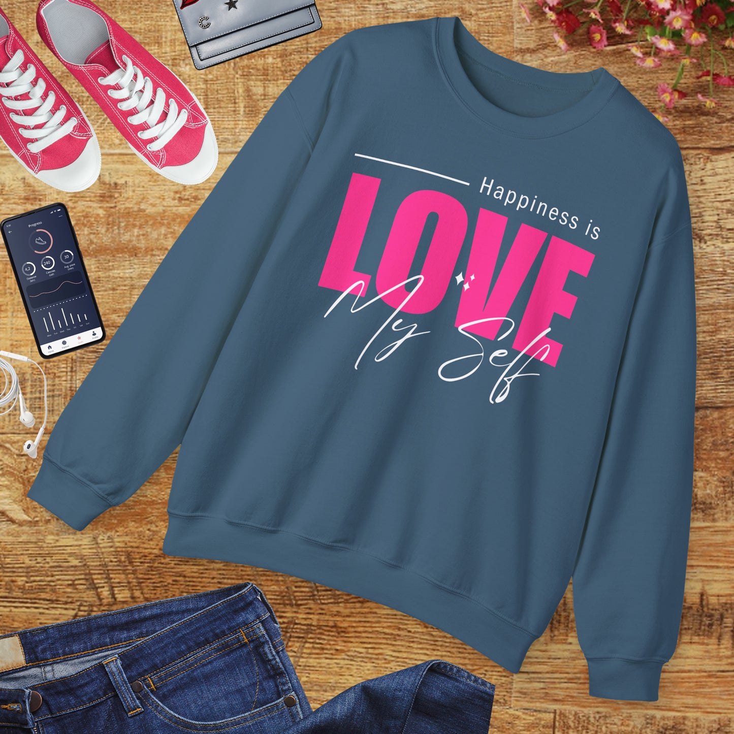 💖Happiness Is… Loving Myself - A Crewneck Sweatshirt for Self-Love Days