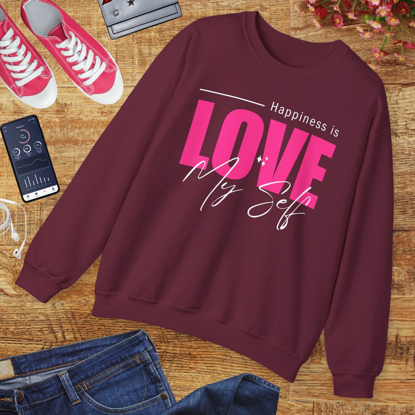 💖Happiness Is… Loving Myself - A Crewneck Sweatshirt for Self-Love Days