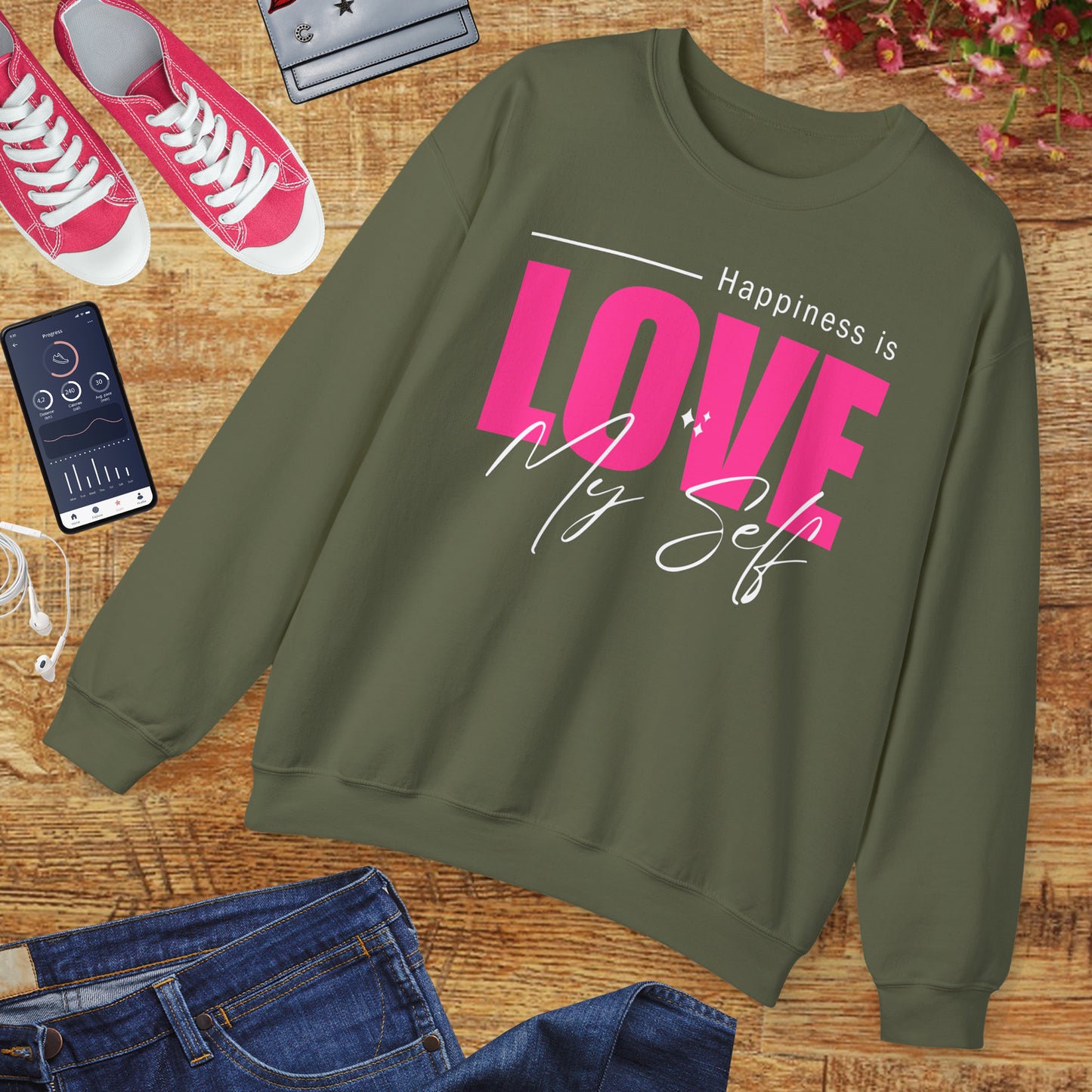 💖Happiness Is… Loving Myself - A Crewneck Sweatshirt for Self-Love Days