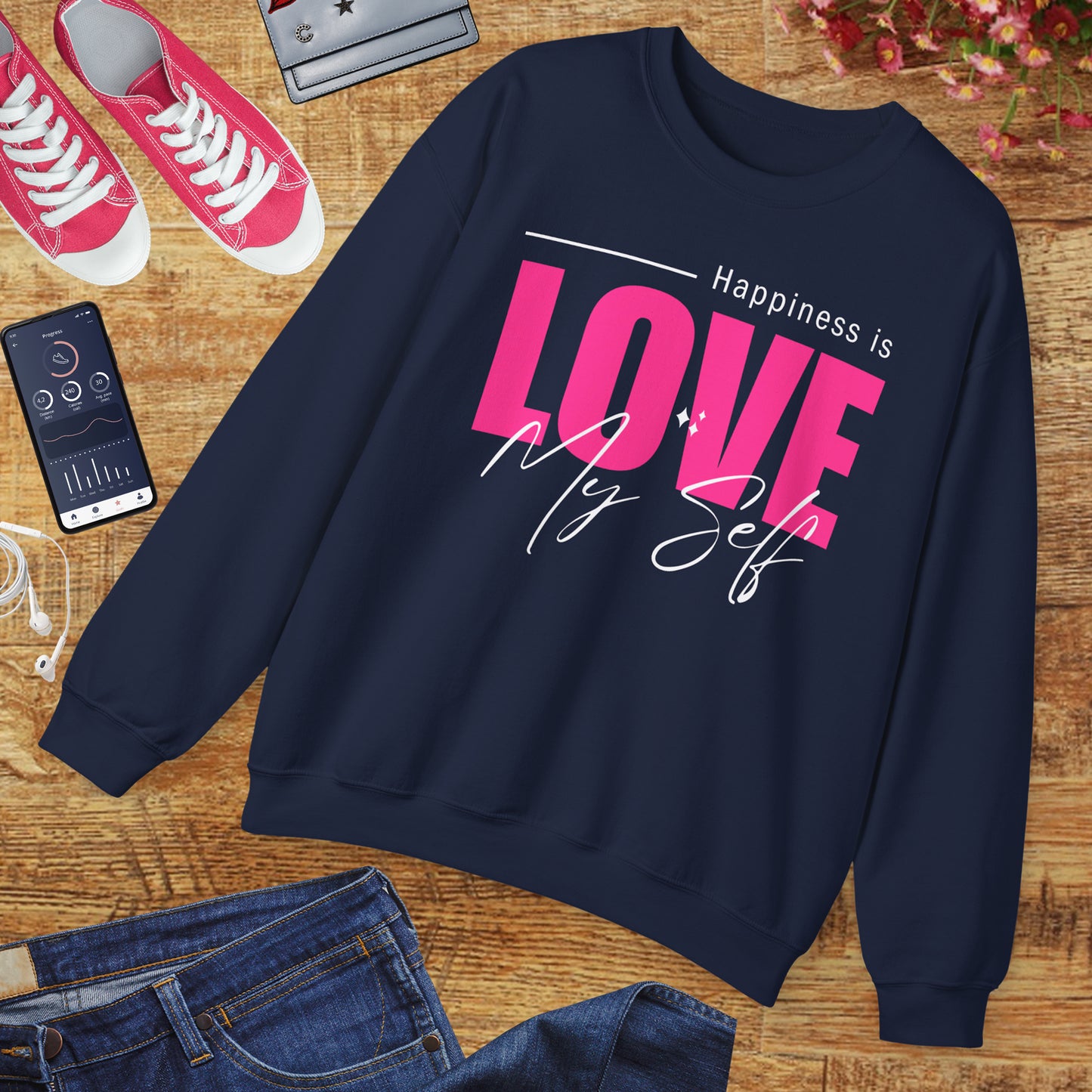 💖Happiness Is… Loving Myself - A Crewneck Sweatshirt for Self-Love Days