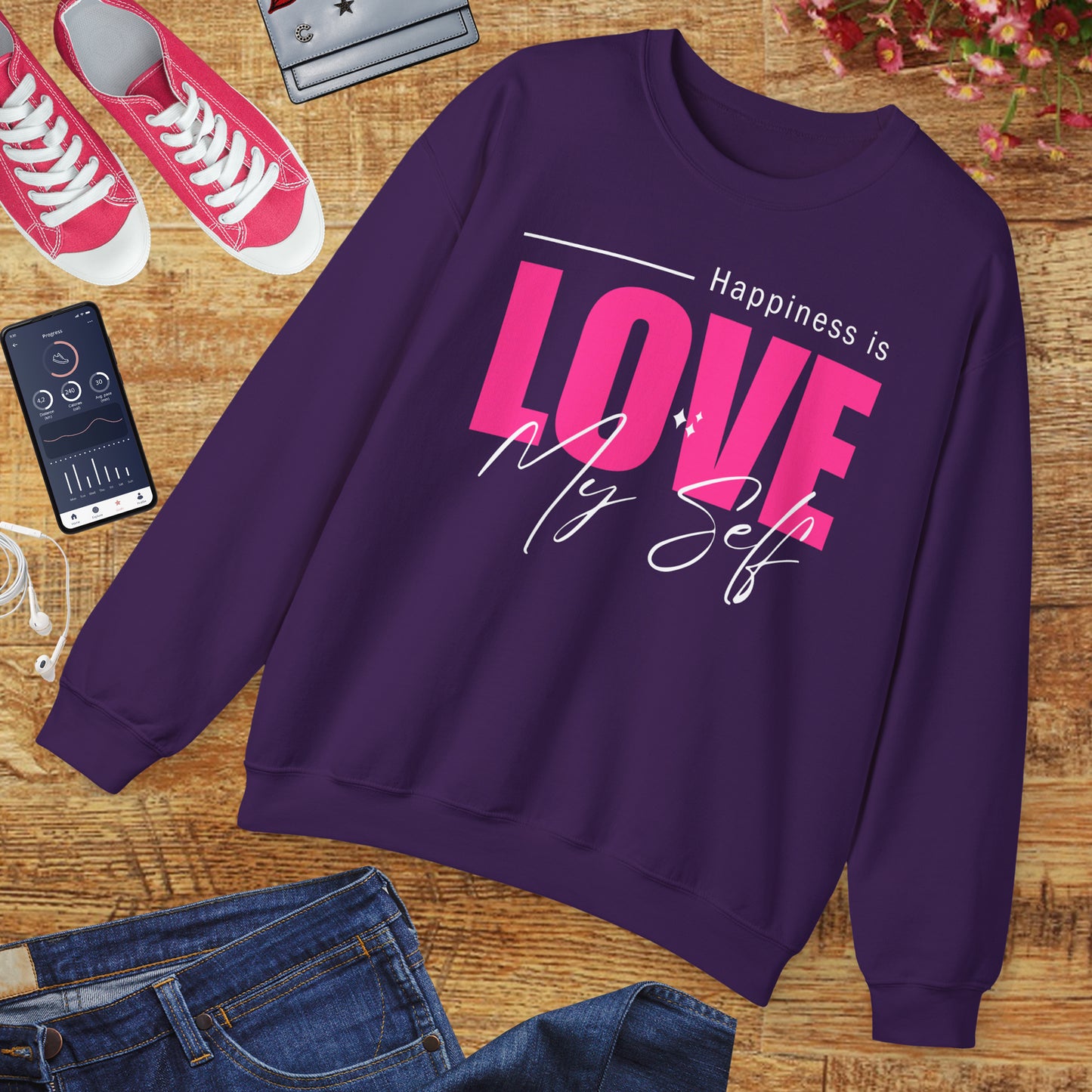 💖Happiness Is… Loving Myself - A Crewneck Sweatshirt for Self-Love Days