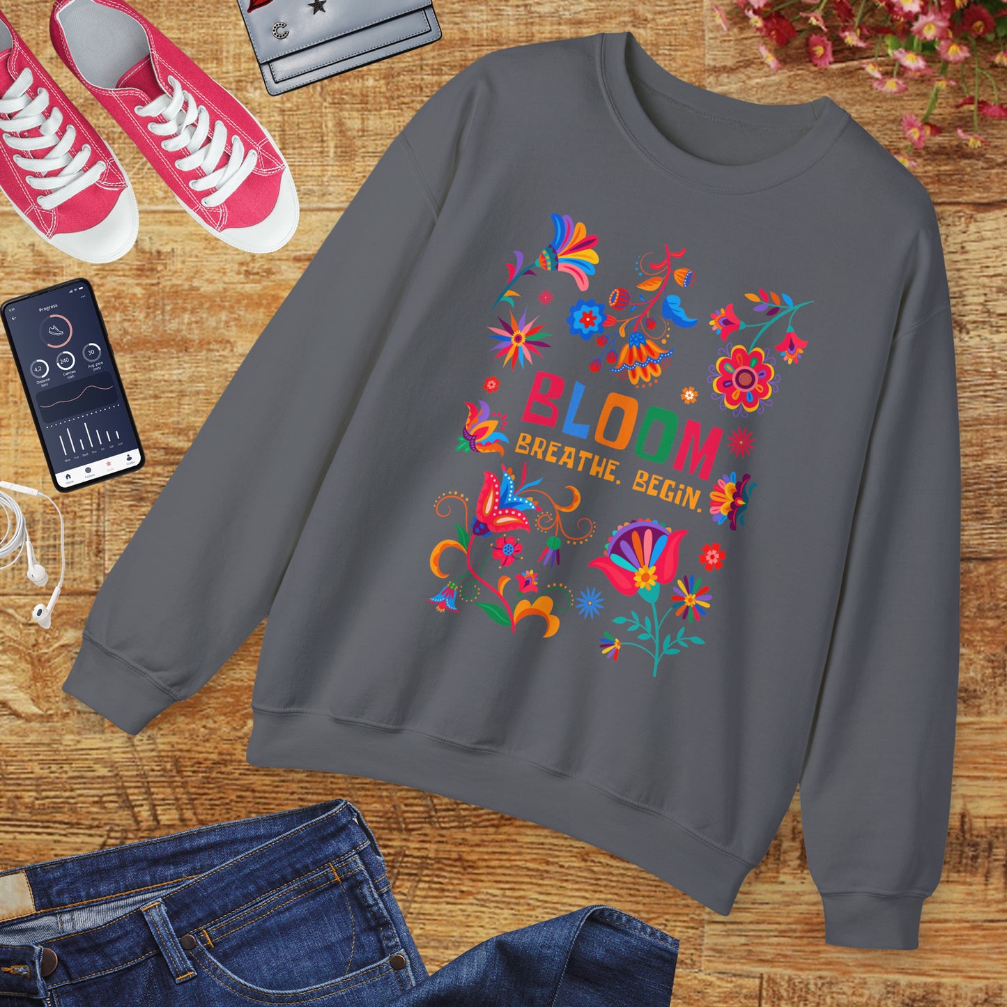 🌺Bloom. Breathe. Begin. Crewneck Sweatshirt