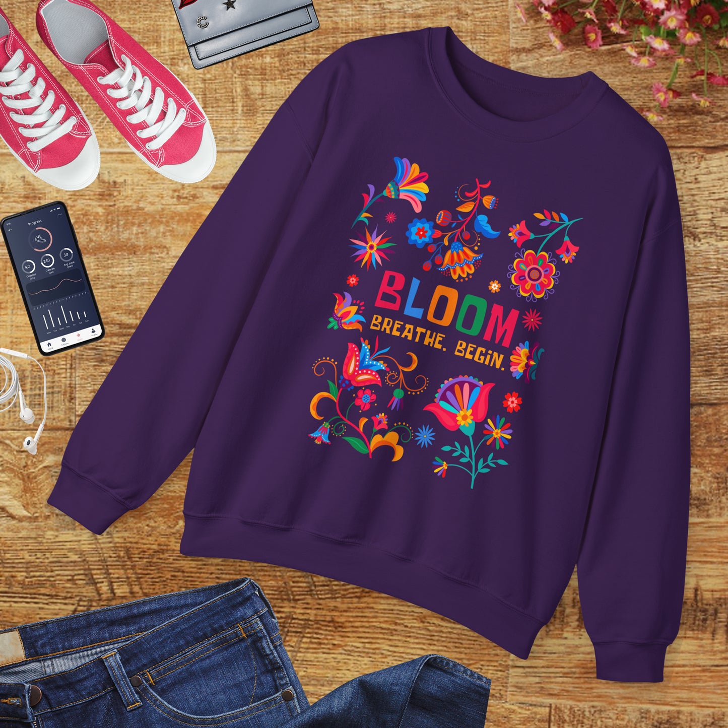 🌺Bloom. Breathe. Begin. Crewneck Sweatshirt