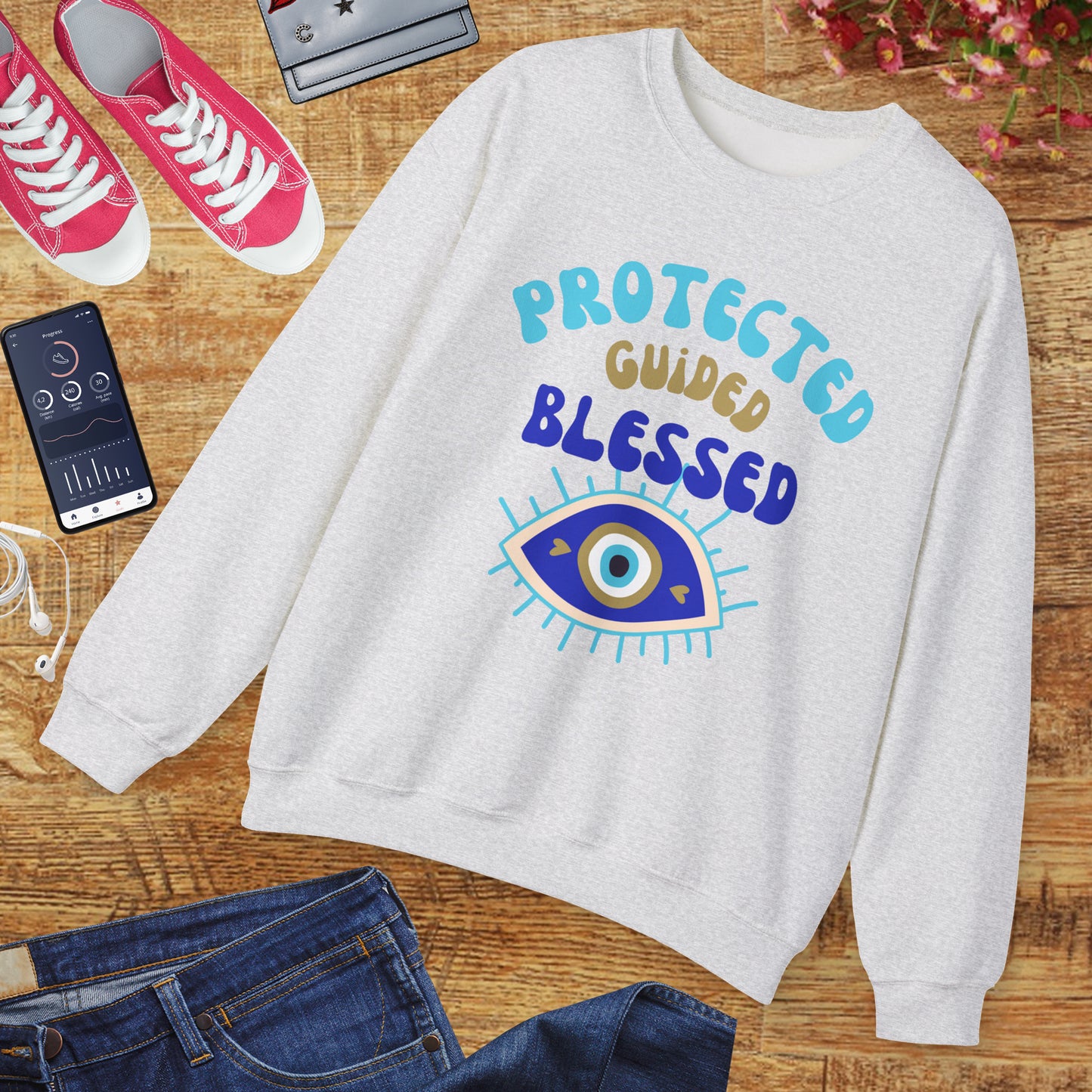 🧿Protected, Guided, Blessed - Wrapped in Light, Watched by the Eye - Crewneck Sweatshirt