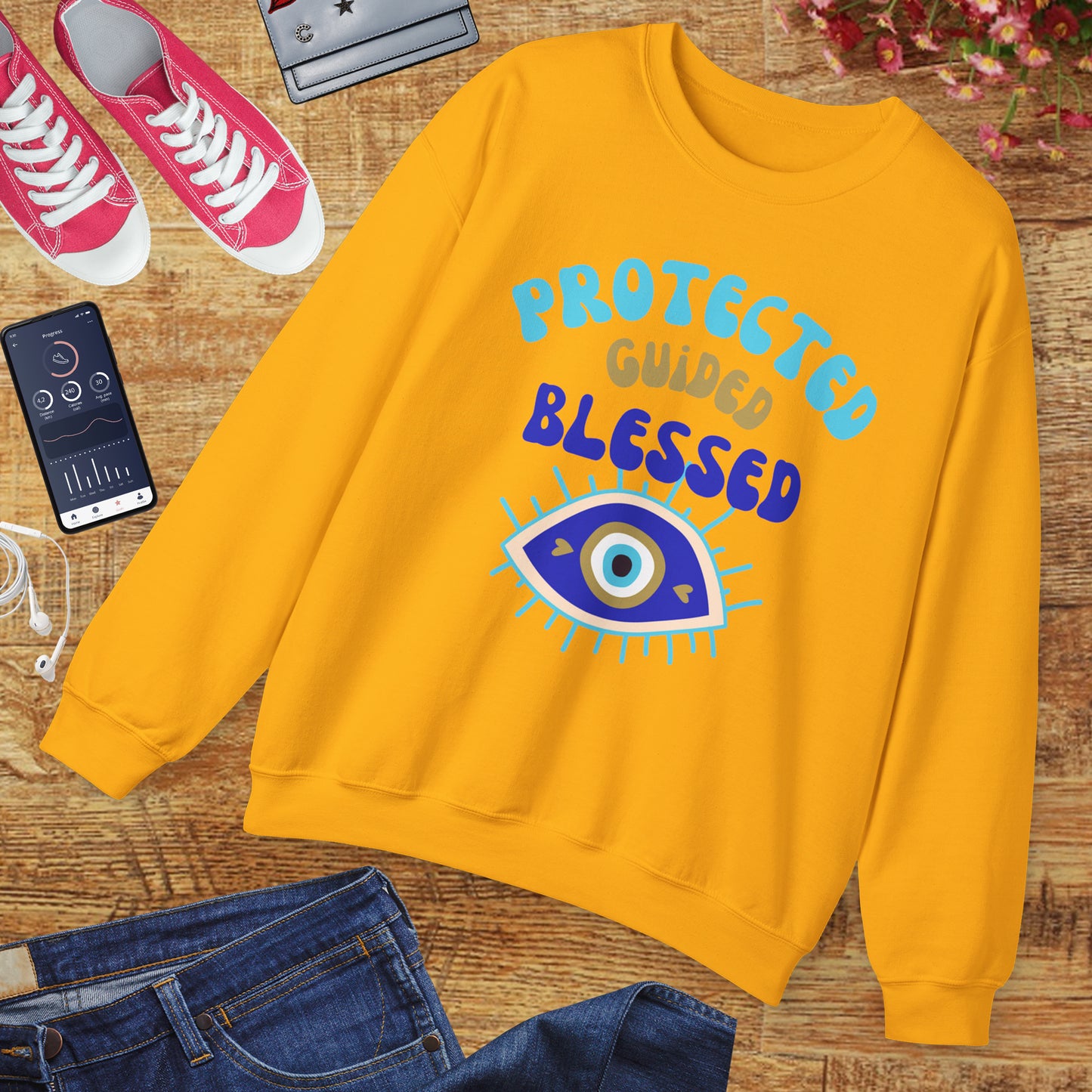 🧿Protected, Guided, Blessed - Wrapped in Light, Watched by the Eye - Crewneck Sweatshirt