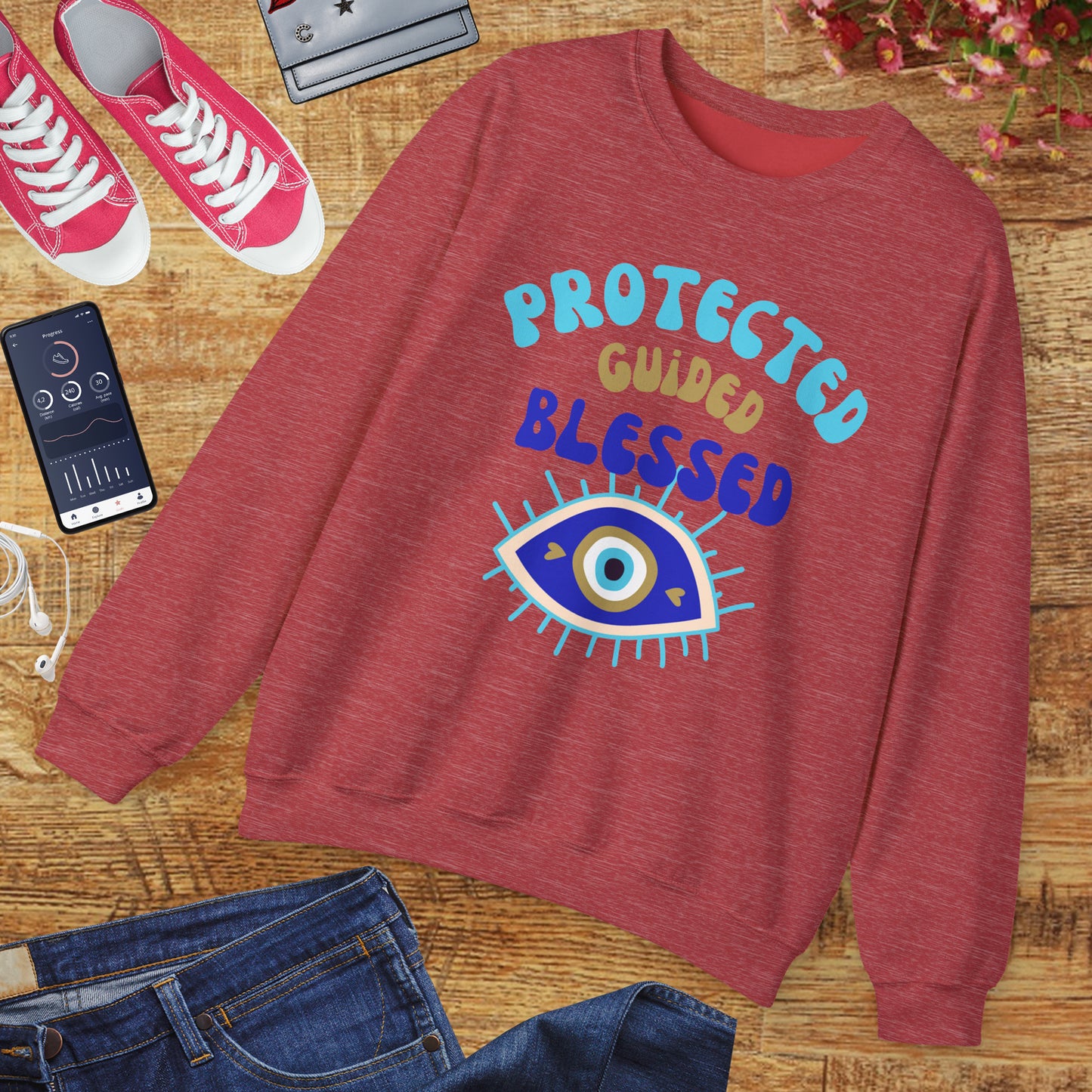 🧿Protected, Guided, Blessed - Wrapped in Light, Watched by the Eye - Crewneck Sweatshirt