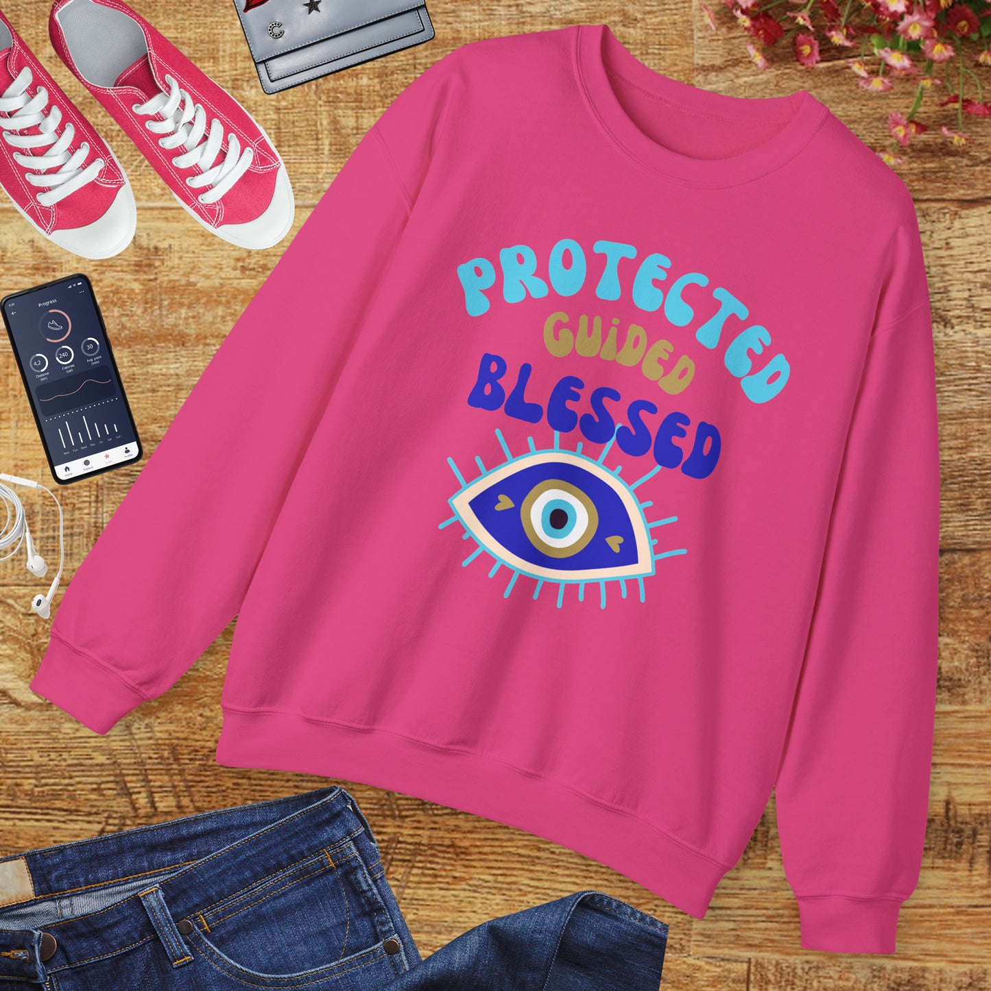 🧿Protected, Guided, Blessed - Wrapped in Light, Watched by the Eye - Crewneck Sweatshirt