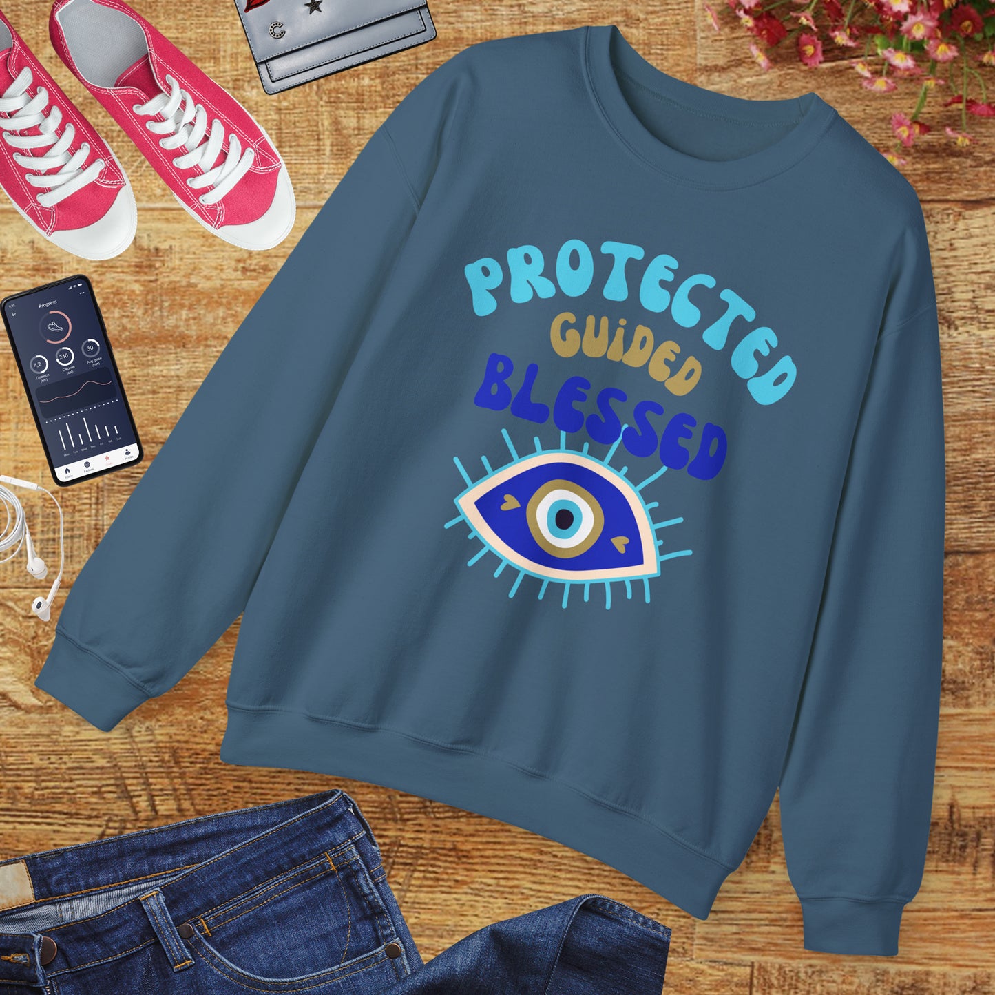 🧿Protected, Guided, Blessed - Wrapped in Light, Watched by the Eye - Crewneck Sweatshirt