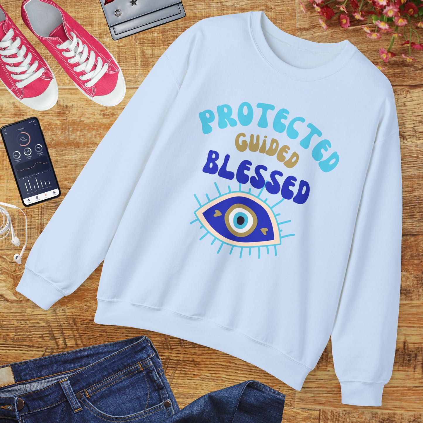 🧿Protected, Guided, Blessed - Wrapped in Light, Watched by the Eye - Crewneck Sweatshirt
