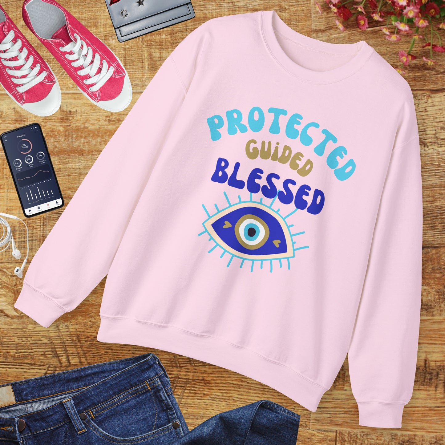🧿Protected, Guided, Blessed - Wrapped in Light, Watched by the Eye - Crewneck Sweatshirt