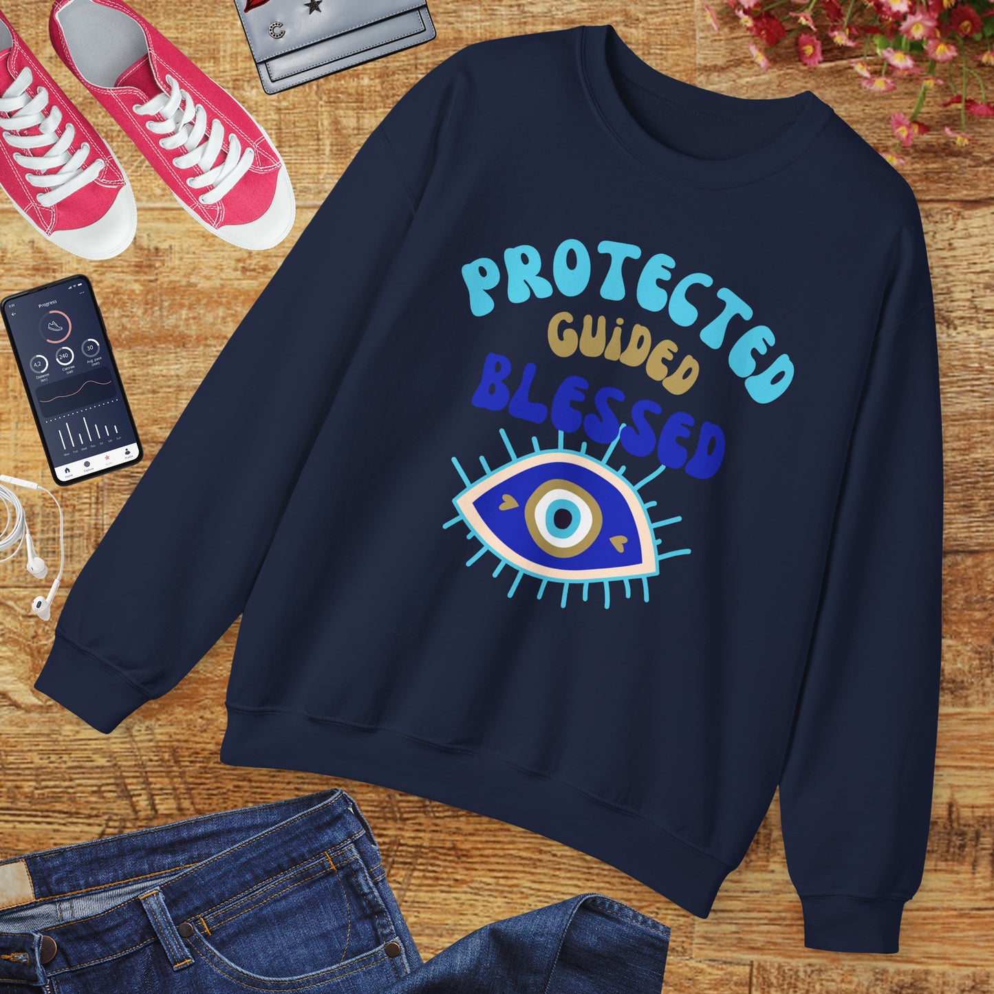 🧿Protected, Guided, Blessed - Wrapped in Light, Watched by the Eye - Crewneck Sweatshirt