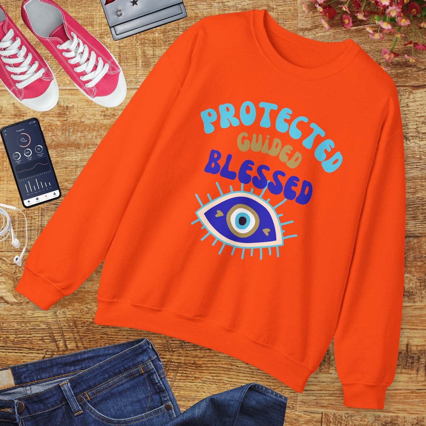 🧿Protected, Guided, Blessed - Wrapped in Light, Watched by the Eye - Crewneck Sweatshirt