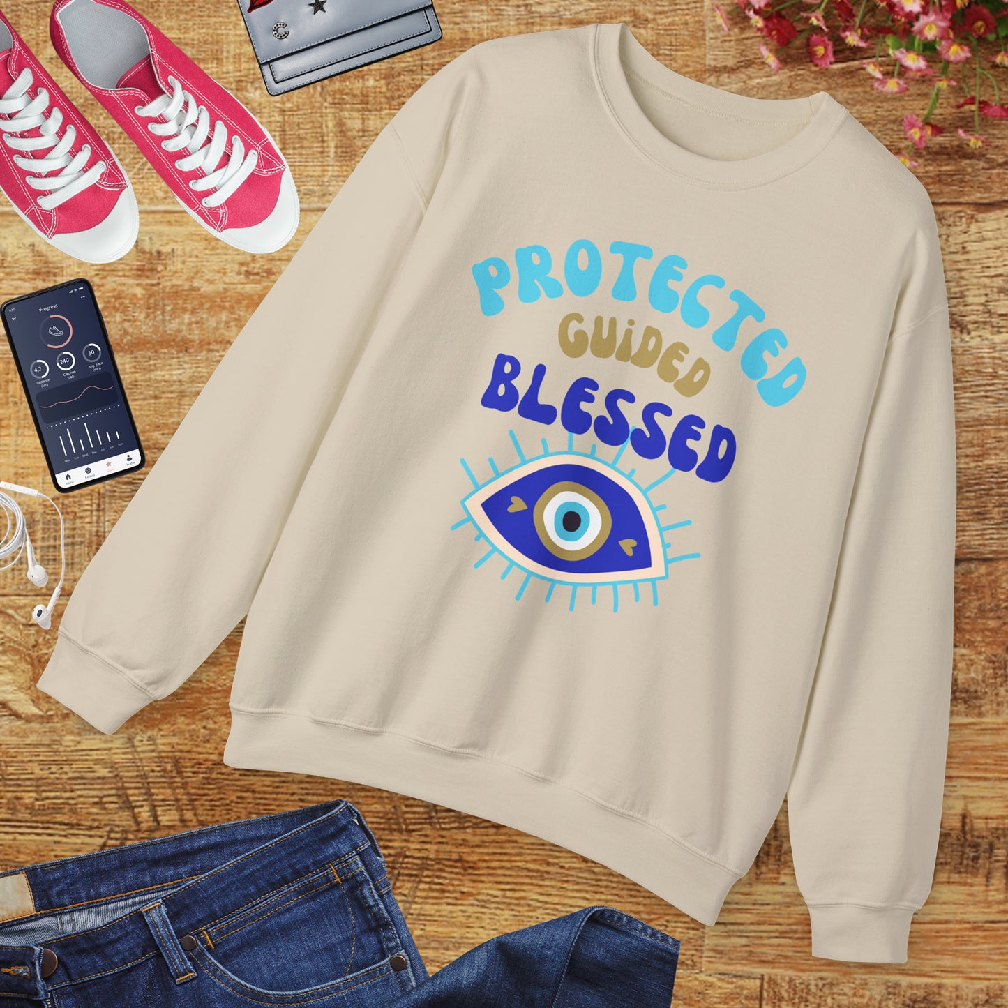 🧿Protected, Guided, Blessed - Wrapped in Light, Watched by the Eye - Crewneck Sweatshirt