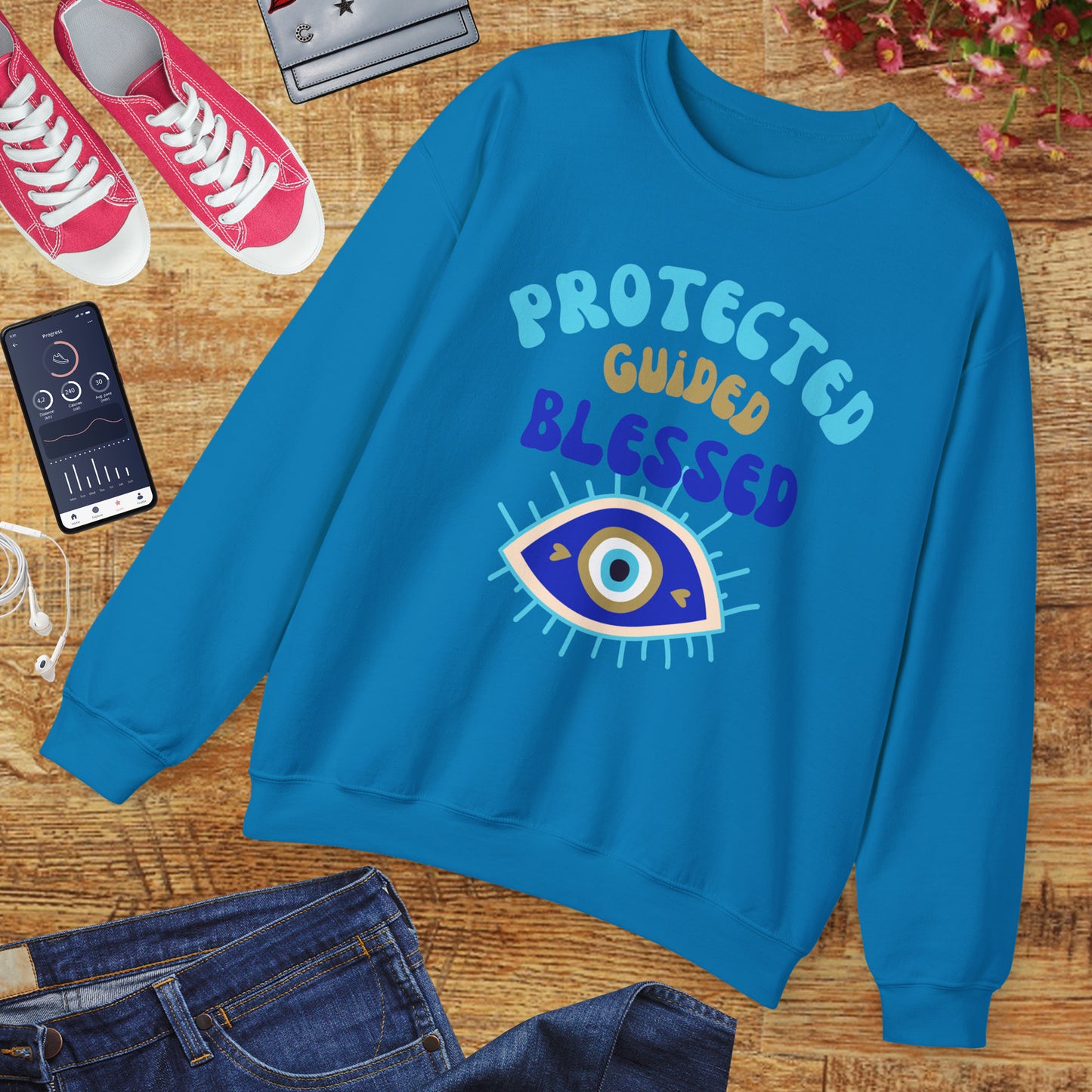 🧿Protected, Guided, Blessed - Wrapped in Light, Watched by the Eye - Crewneck Sweatshirt