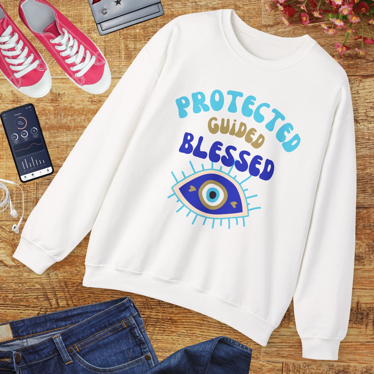 🧿Protected, Guided, Blessed - Wrapped in Light, Watched by the Eye - Crewneck Sweatshirt