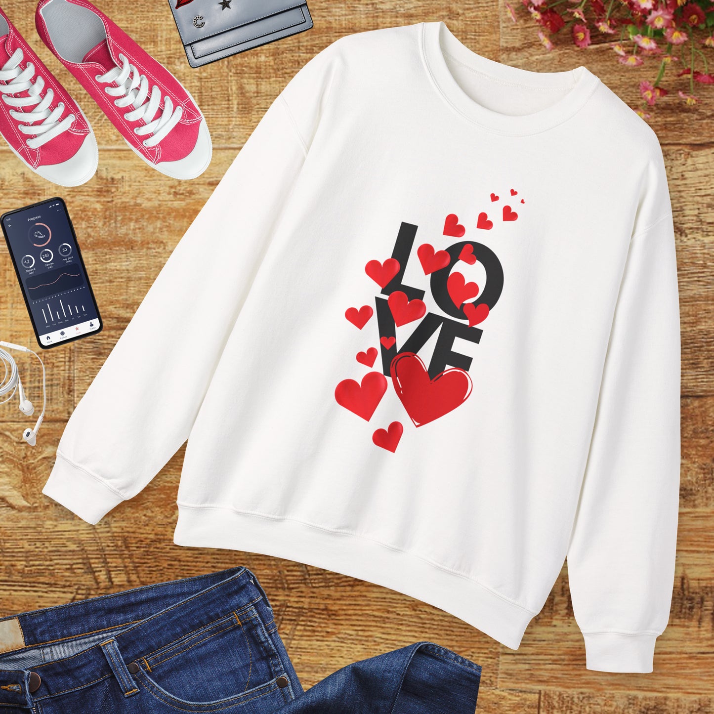 💖Love Woven in Hearts Crewneck Sweatshirt