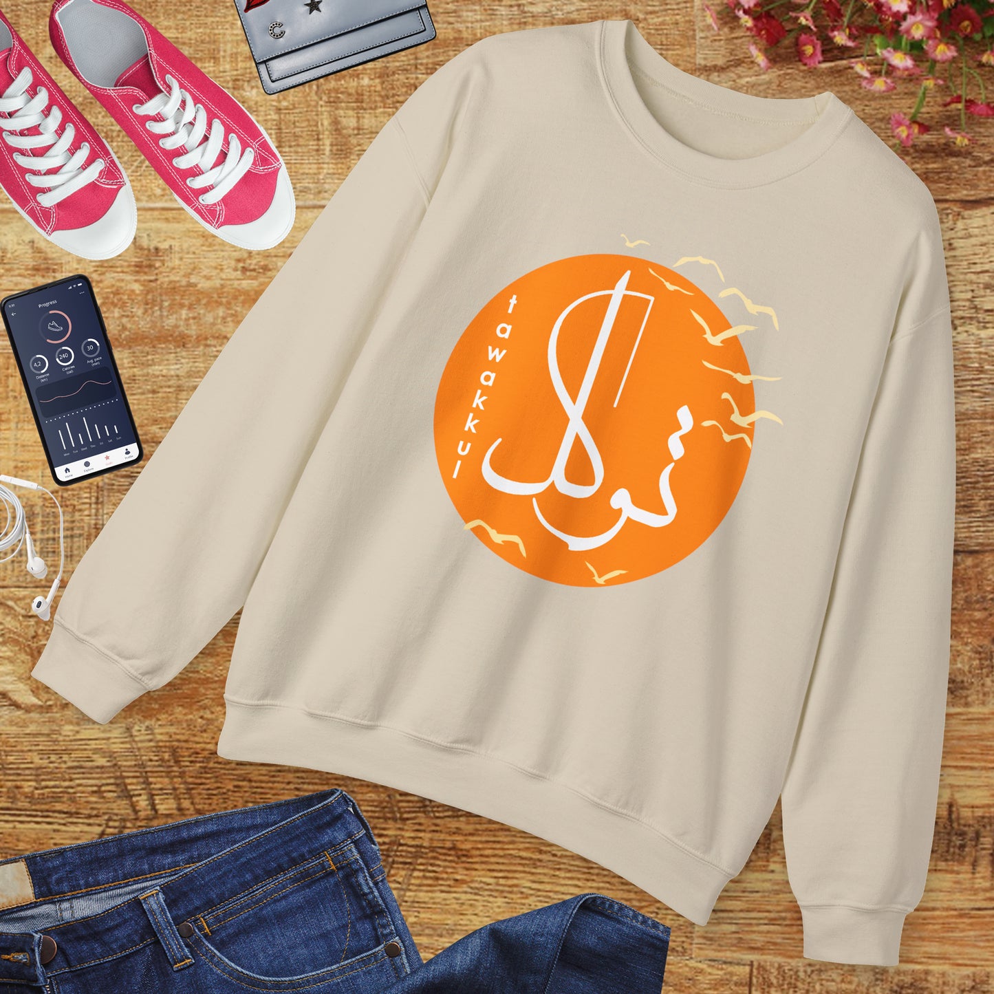 ☀️Divine Trust - "Tawakkul" Sun & Birds Crewneck Sweatshirt