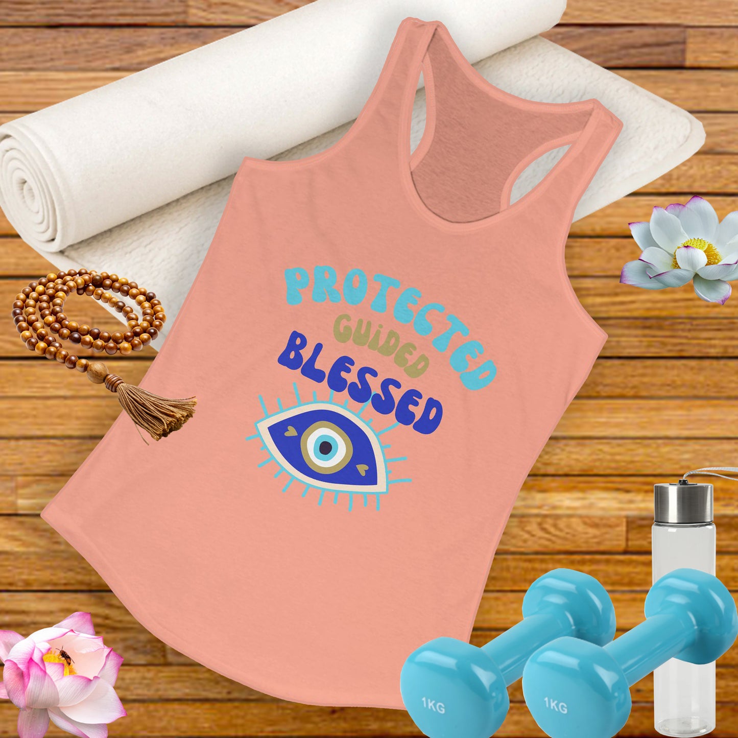 "Protected. Guided. Blessed." - Evil Eye Energy Tank for Mindful Living - Women's Racerback Tank