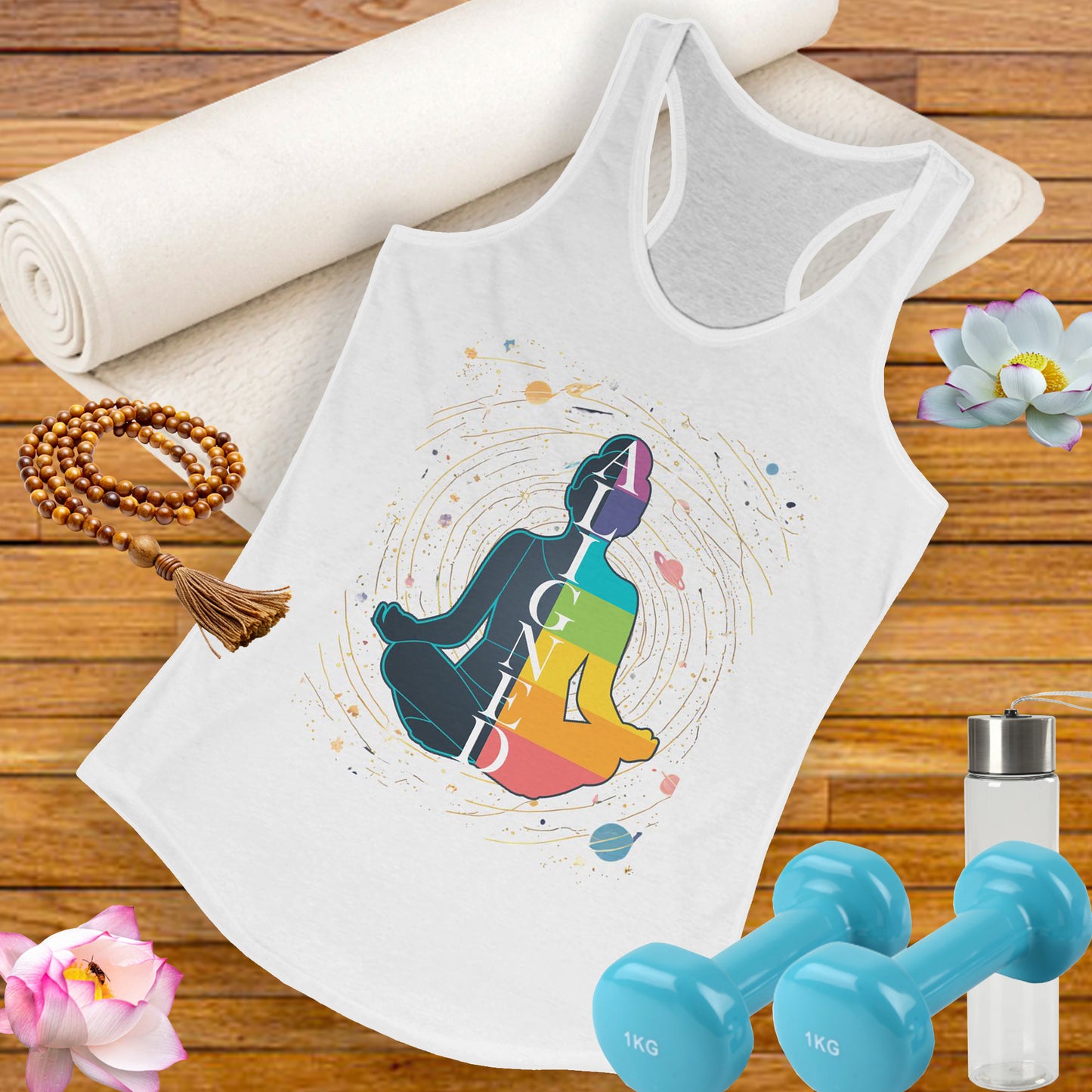 Aligned in Cosmos - Chakra Energy - Zen Women's Racerback Tank - Perfect for Yoga and Mindfulness