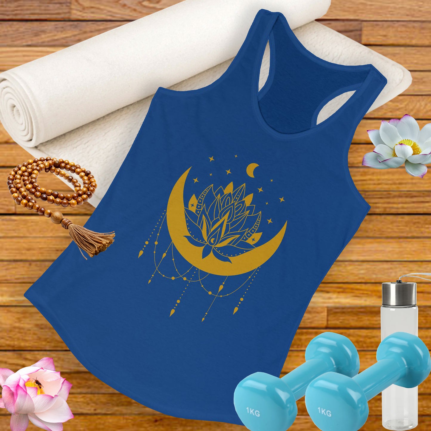 “Celestial Calm” - Gold New Moon Mandala Racerback Tank