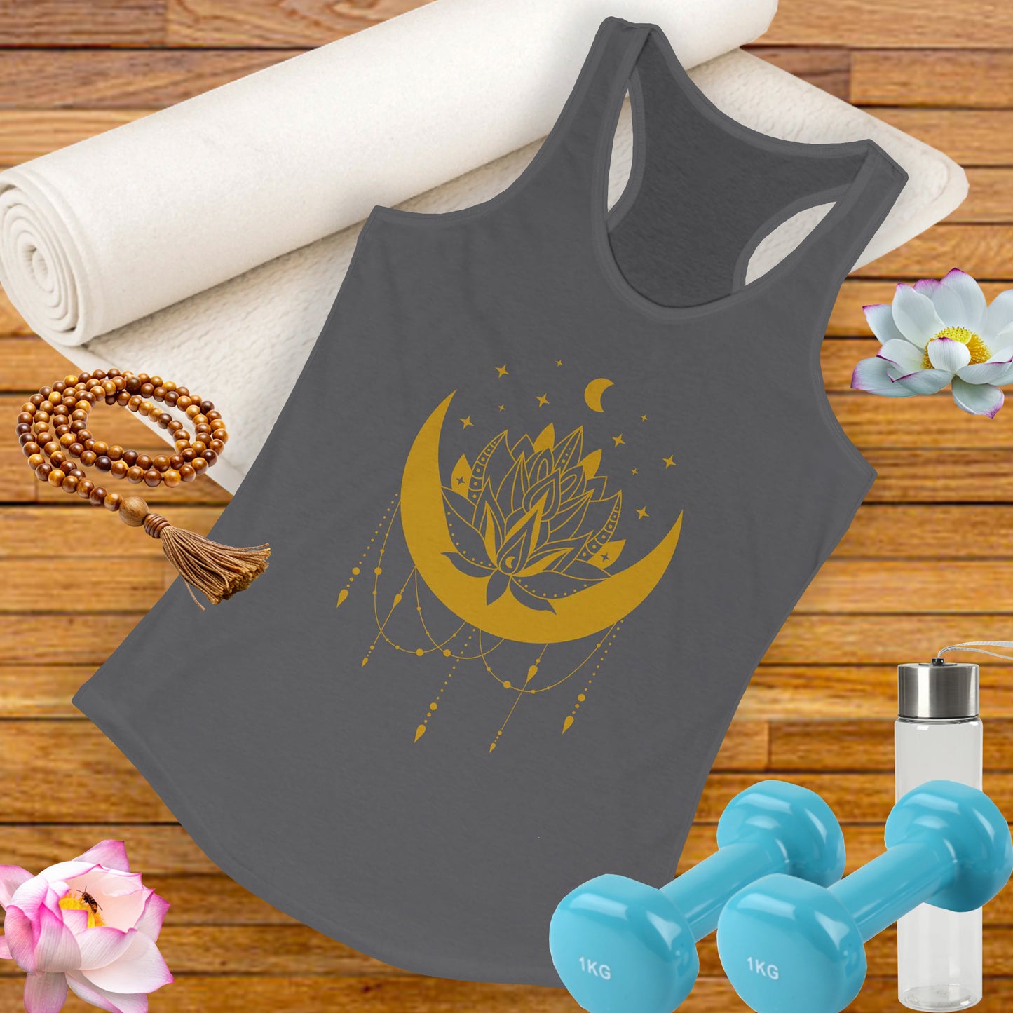 “Celestial Calm” - Gold New Moon Mandala Racerback Tank