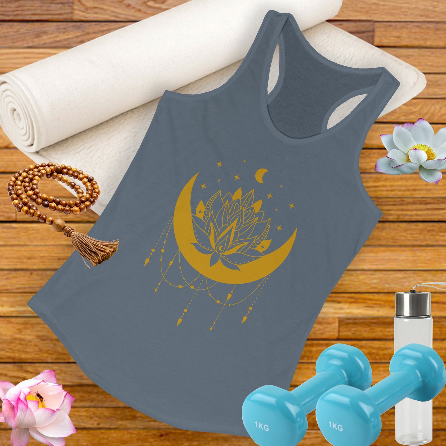“Celestial Calm” - Gold New Moon Mandala Racerback Tank