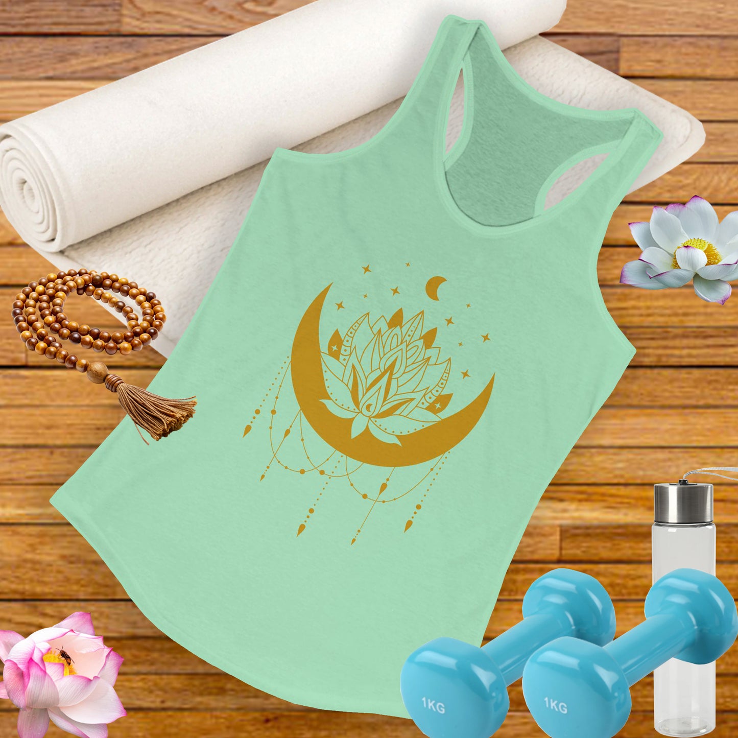 “Celestial Calm” - Gold New Moon Mandala Racerback Tank
