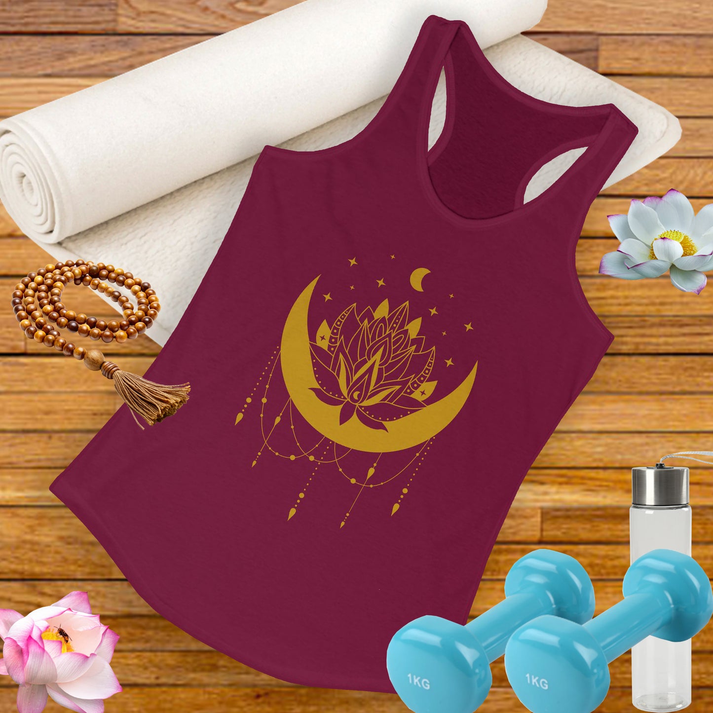 “Celestial Calm” - Gold New Moon Mandala Racerback Tank