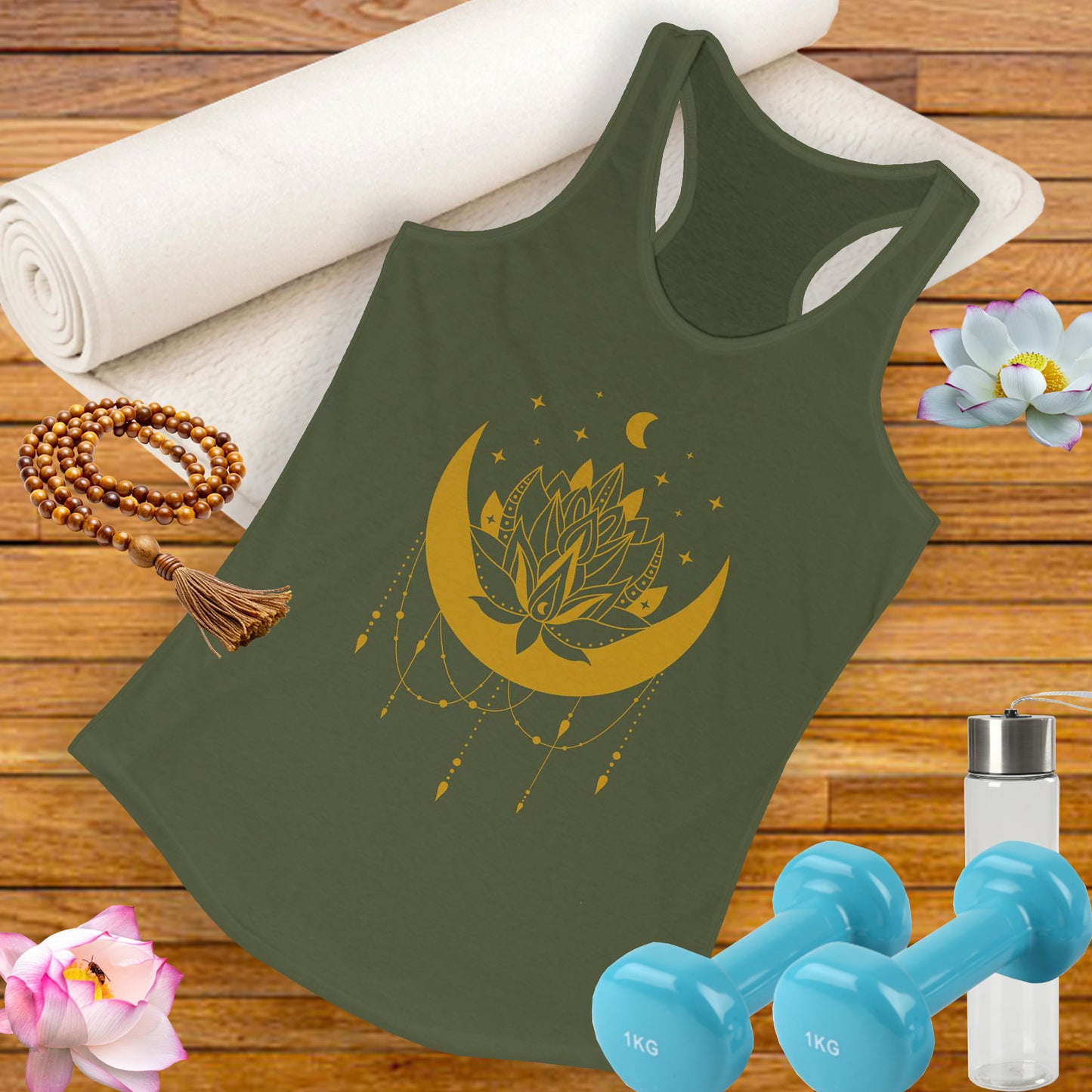“Celestial Calm” - Gold New Moon Mandala Racerback Tank