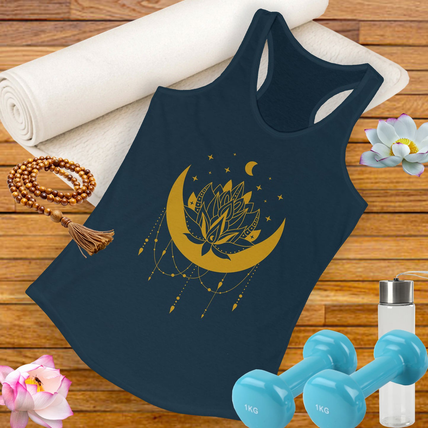 “Celestial Calm” - Gold New Moon Mandala Racerback Tank