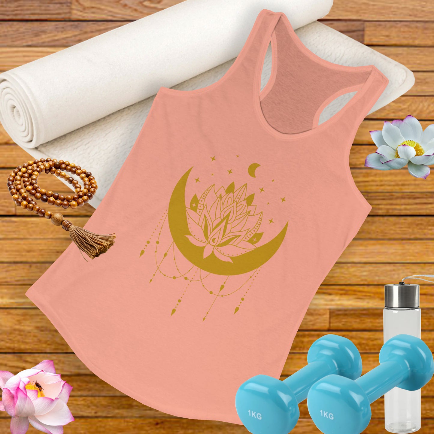 “Celestial Calm” - Gold New Moon Mandala Racerback Tank