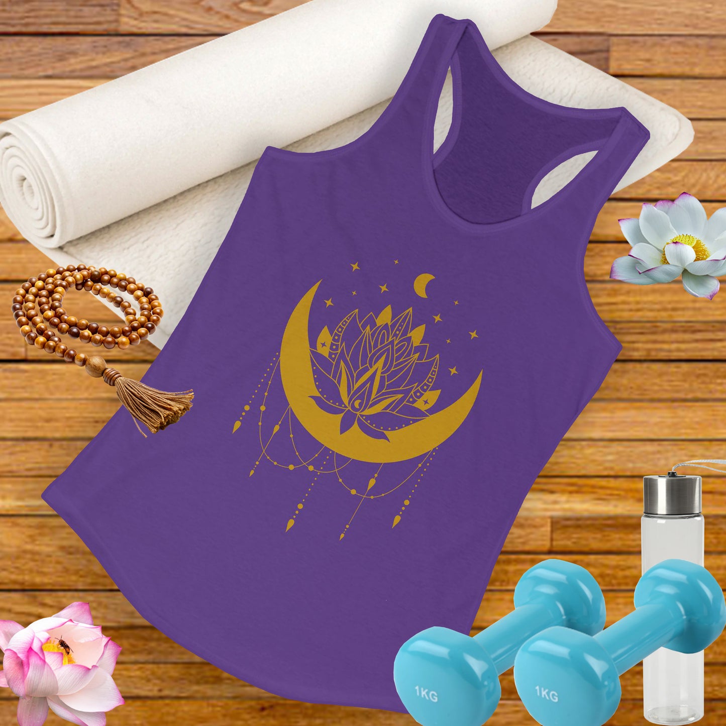 “Celestial Calm” - Gold New Moon Mandala Racerback Tank