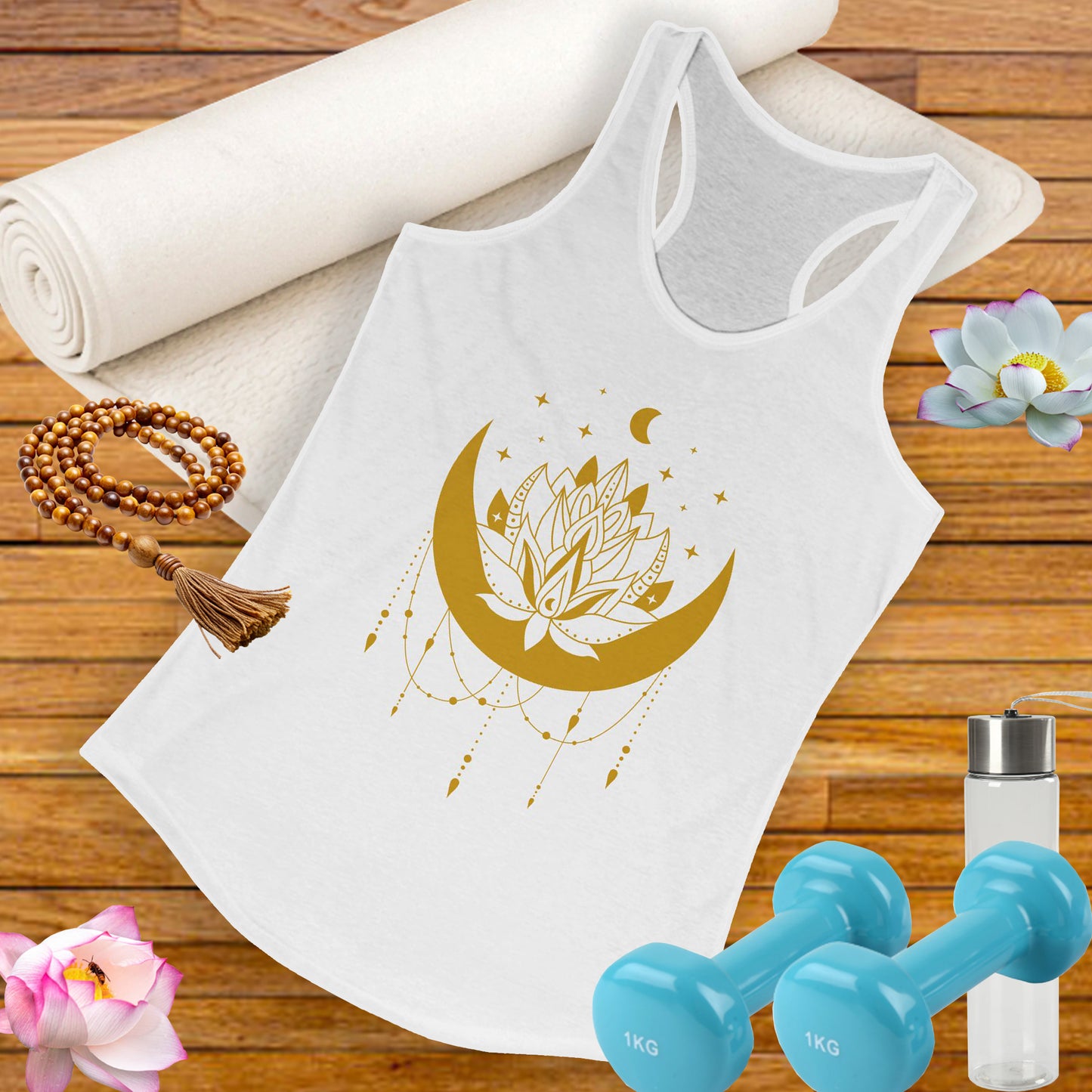 “Celestial Calm” - Gold New Moon Mandala Racerback Tank
