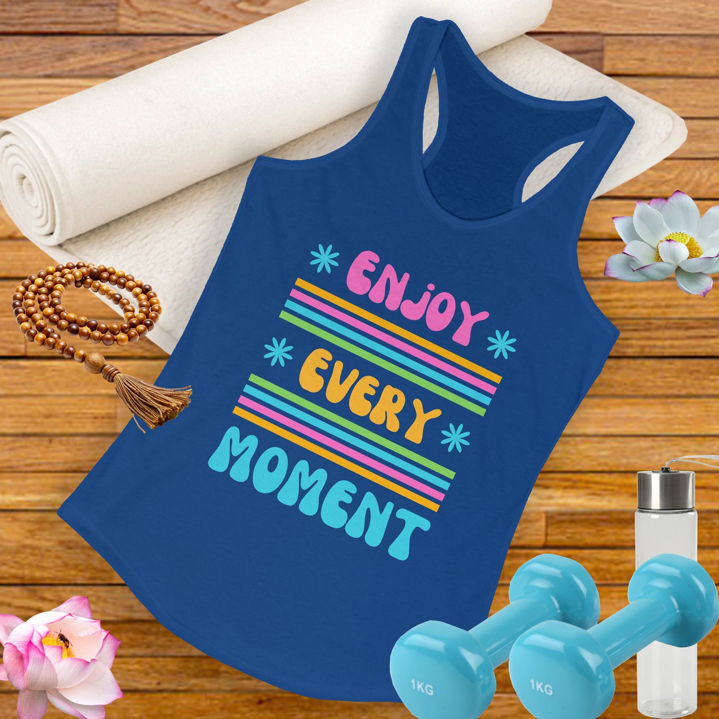 "Enjoy Every Moment" Racerback Tank – Colorful Positivity for Everyday Joy
