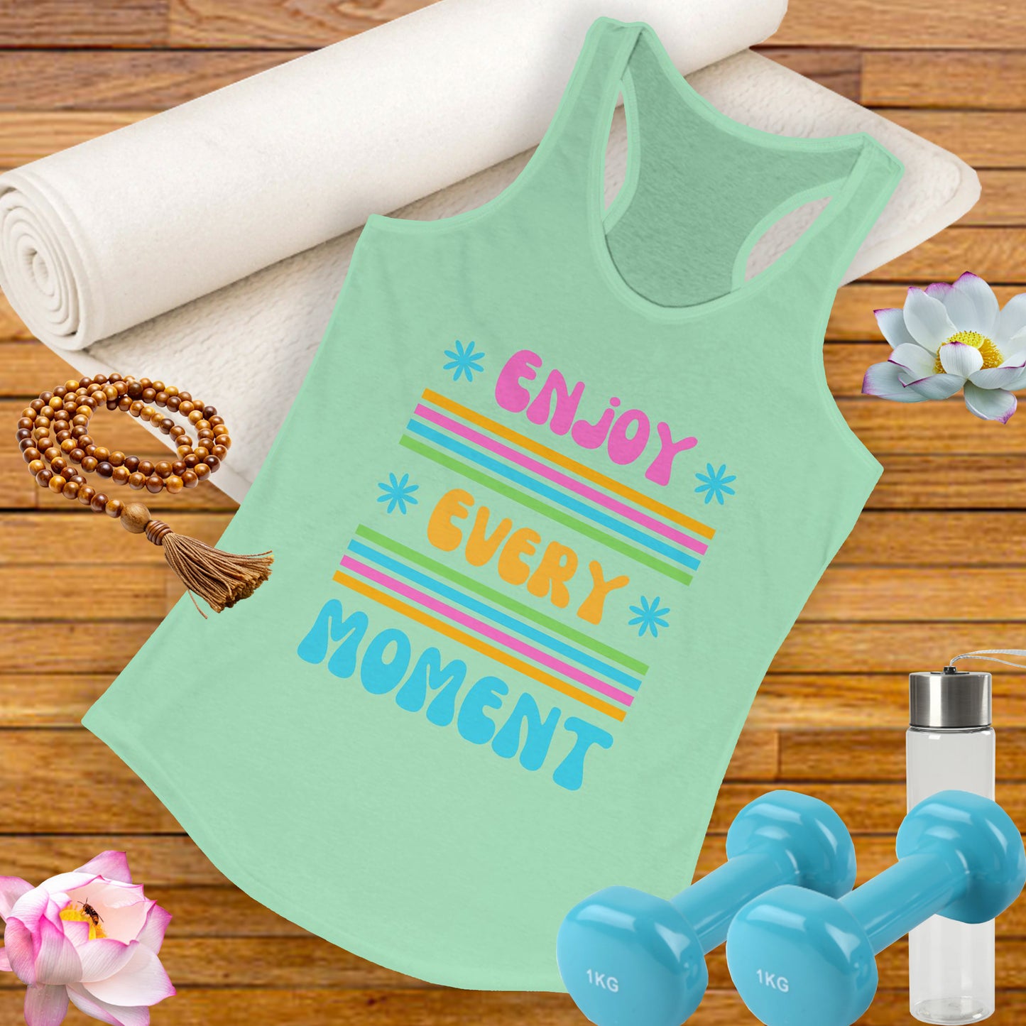 "Enjoy Every Moment" Racerback Tank – Colorful Positivity for Everyday Joy