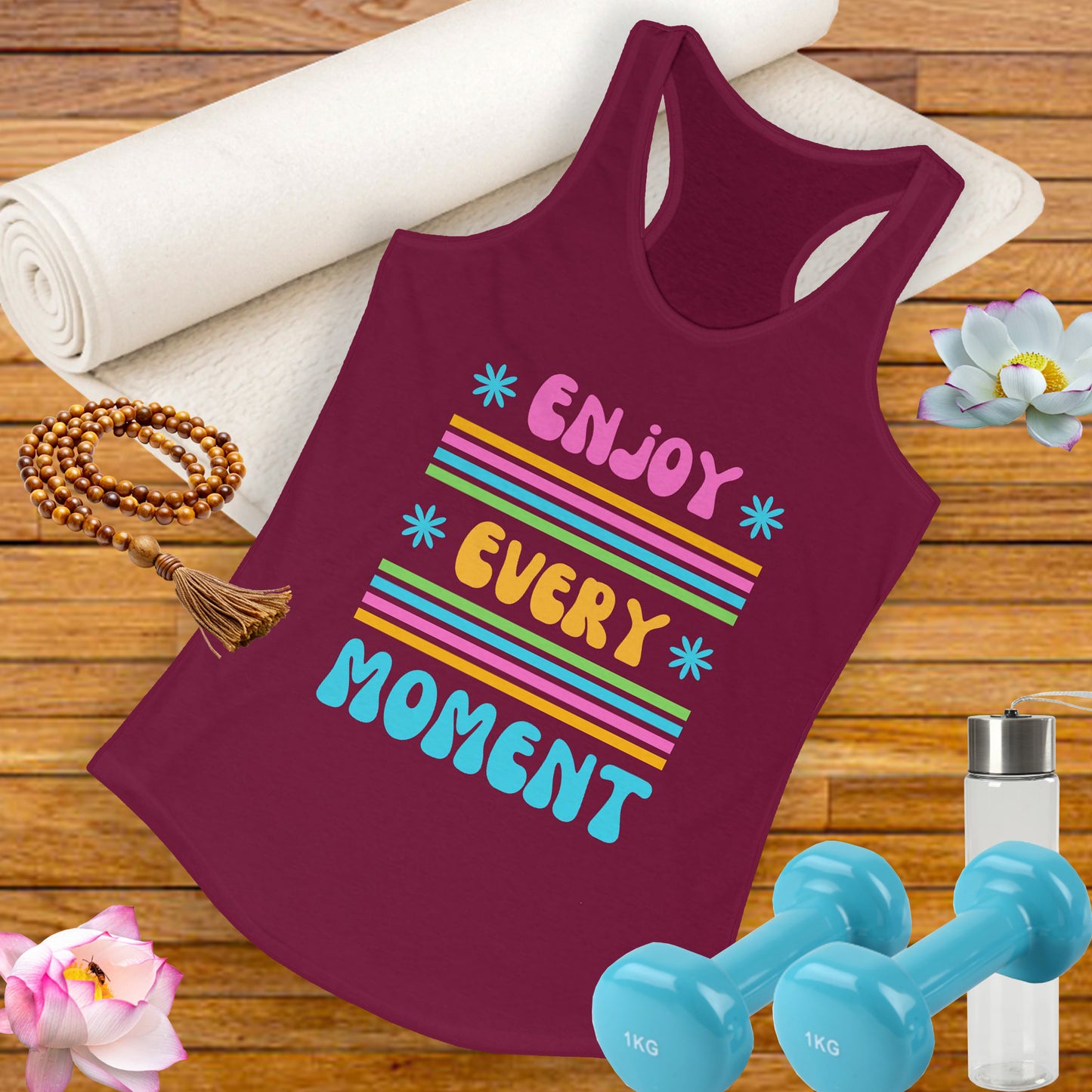 "Enjoy Every Moment" Racerback Tank – Colorful Positivity for Everyday Joy