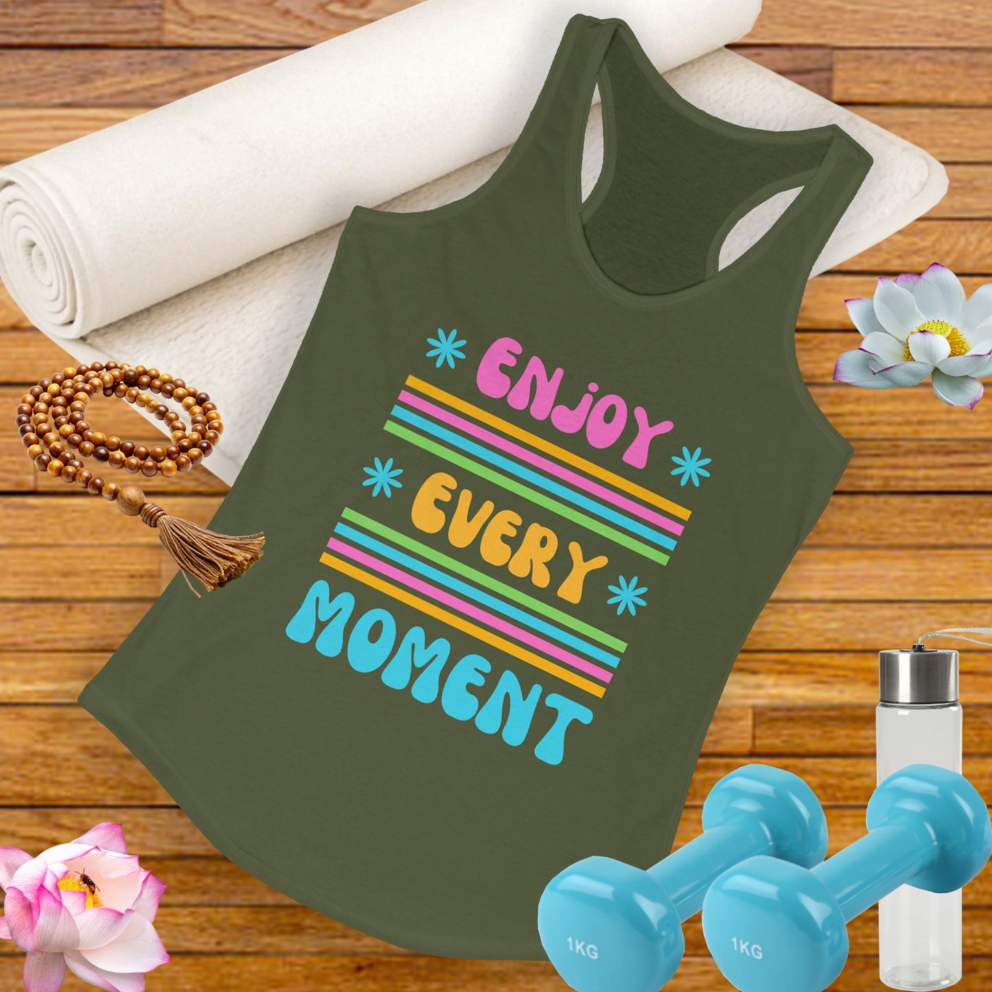 "Enjoy Every Moment" Racerback Tank – Colorful Positivity for Everyday Joy