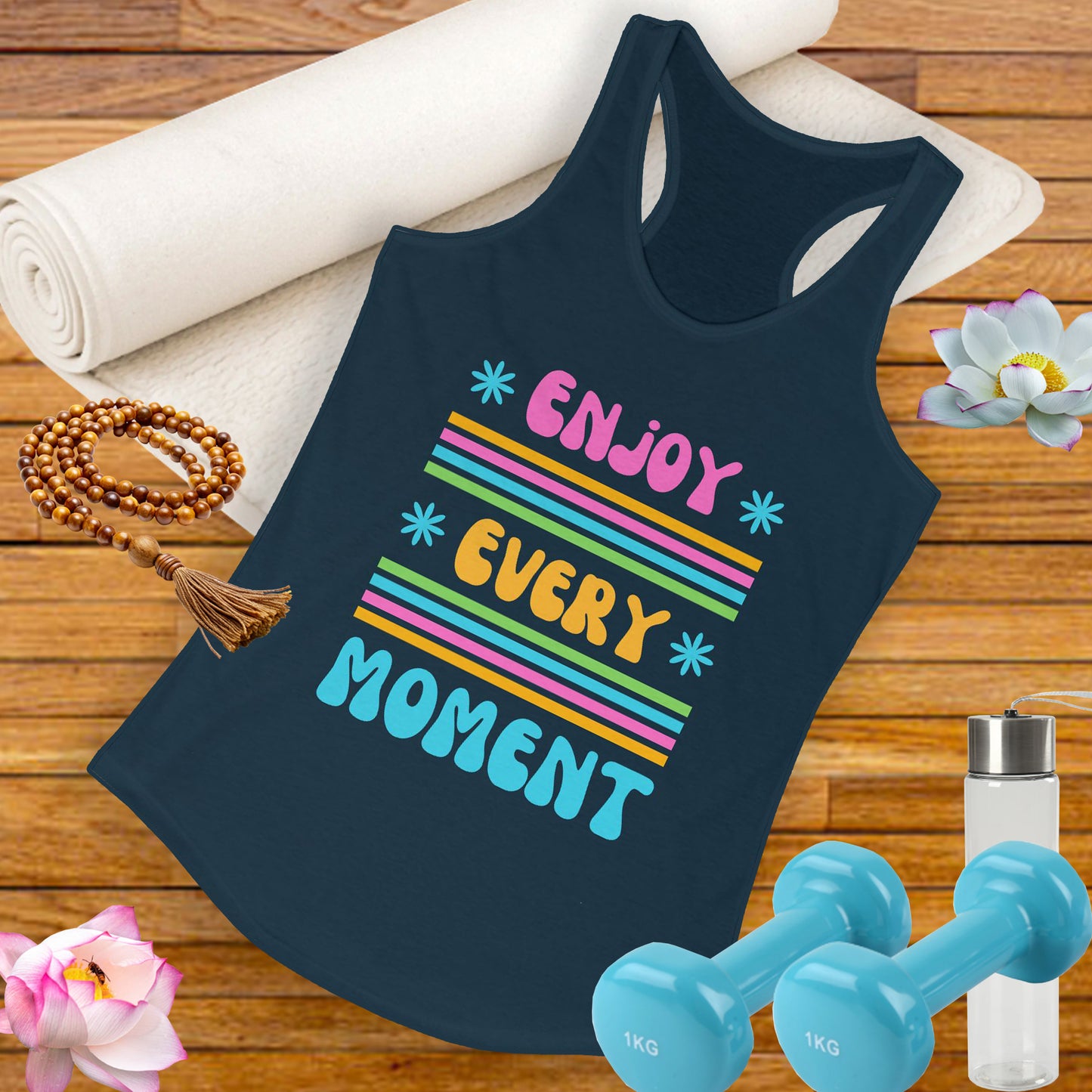 "Enjoy Every Moment" Racerback Tank – Colorful Positivity for Everyday Joy