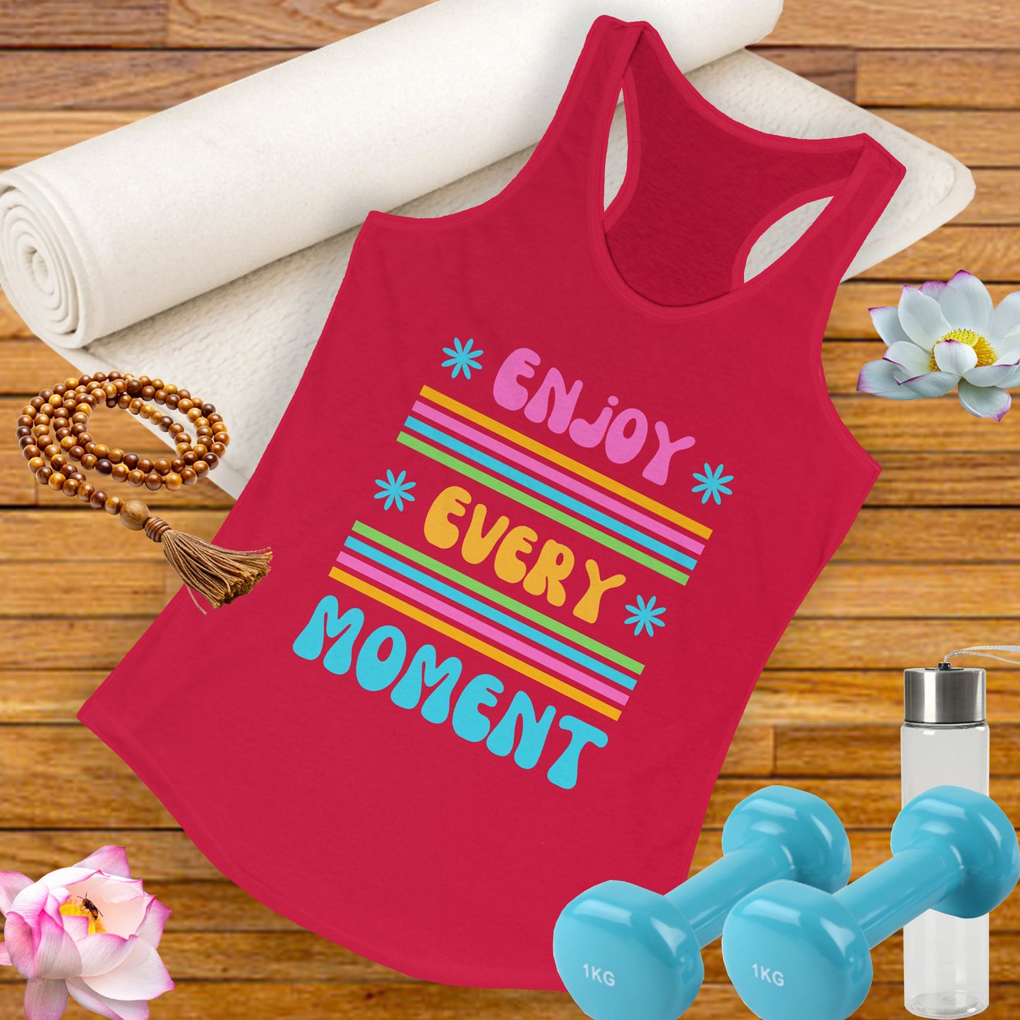 "Enjoy Every Moment" Racerback Tank – Colorful Positivity for Everyday Joy