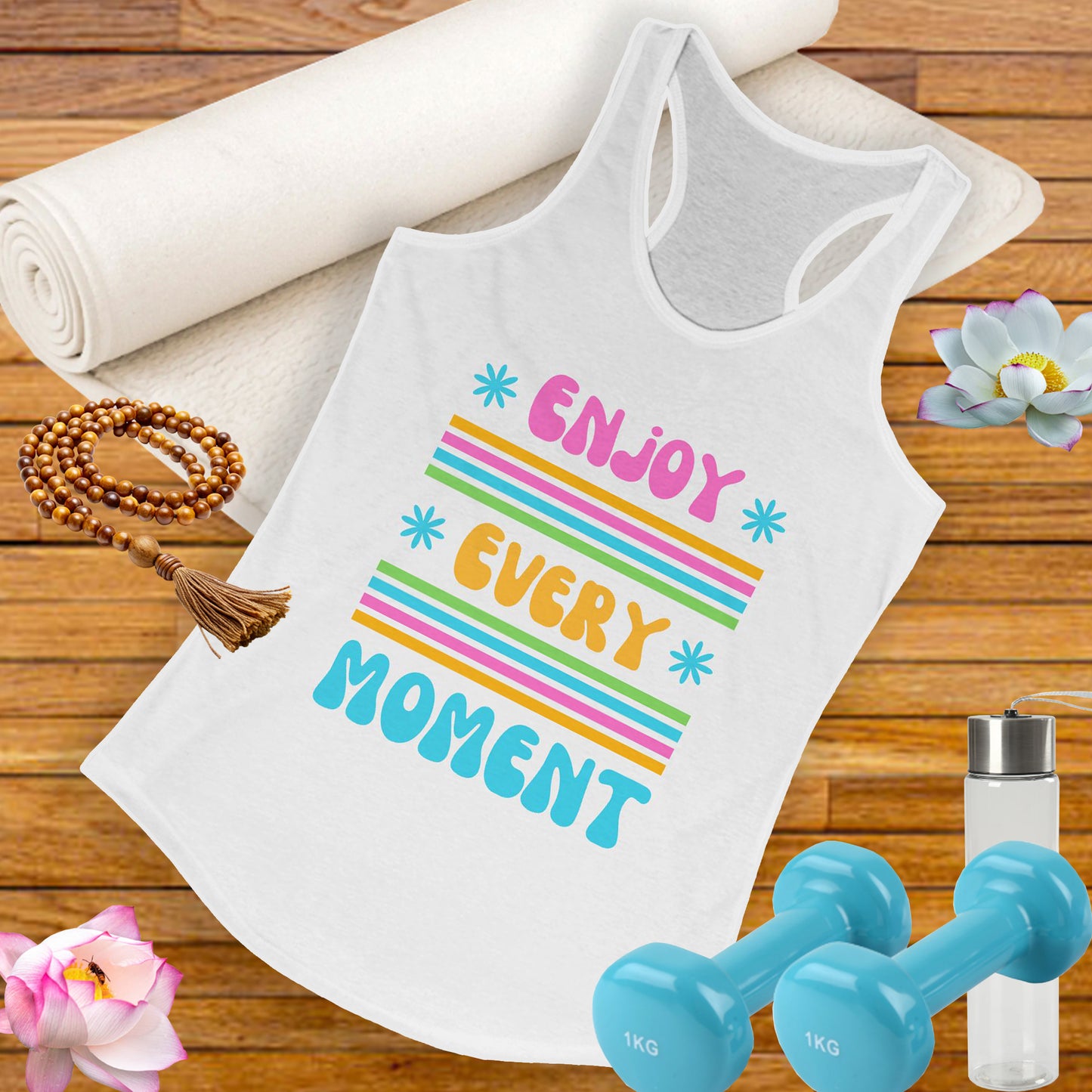 "Enjoy Every Moment" Racerback Tank – Colorful Positivity for Everyday Joy