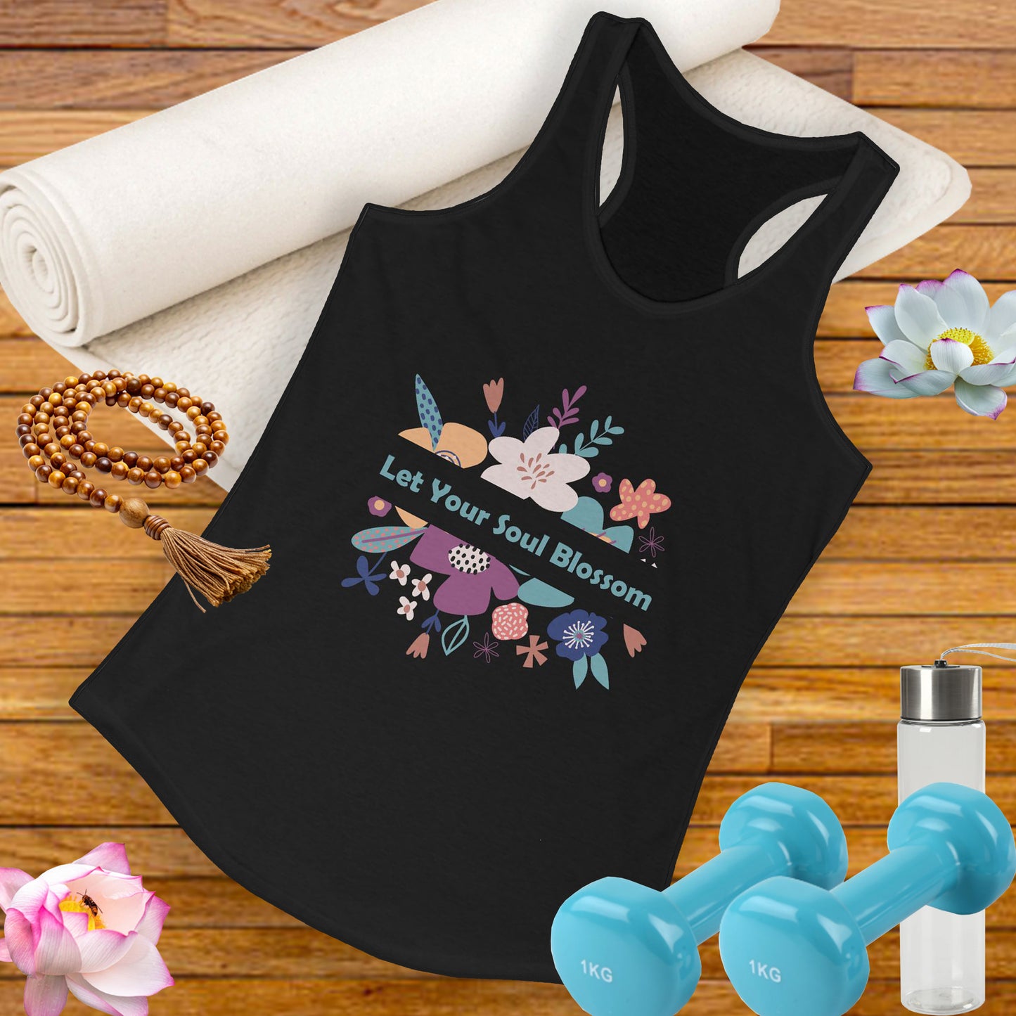 "Let Your Soul Blossom" Floral Racerback Tank Top