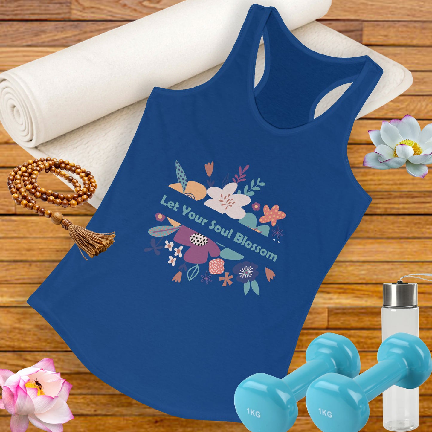 "Let Your Soul Blossom" Floral Racerback Tank Top
