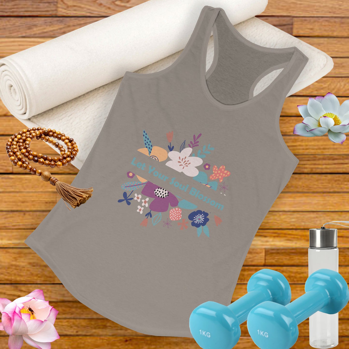 "Let Your Soul Blossom" Floral Racerback Tank Top
