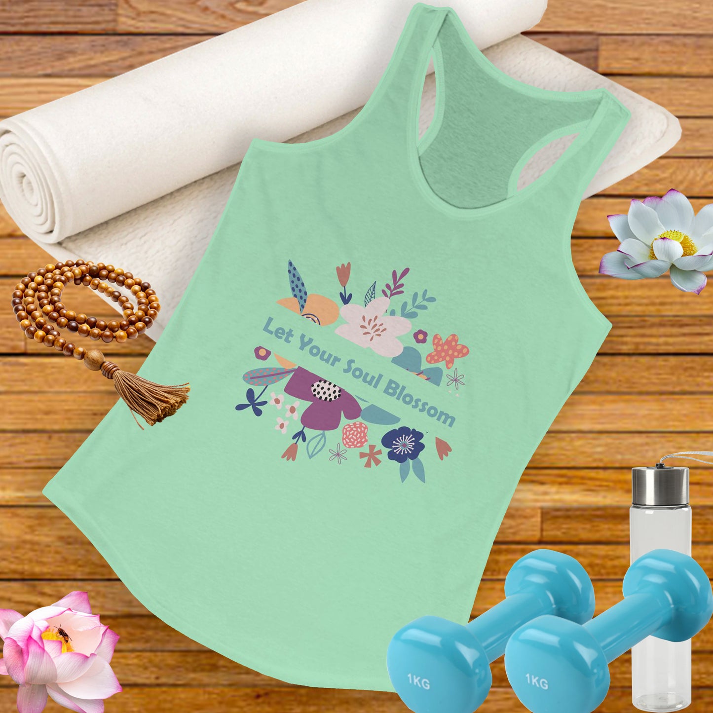 "Let Your Soul Blossom" Floral Racerback Tank Top
