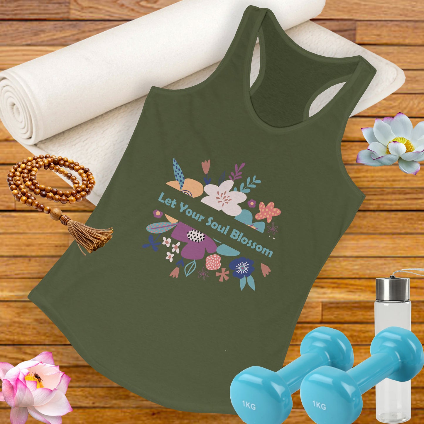 "Let Your Soul Blossom" Floral Racerback Tank Top