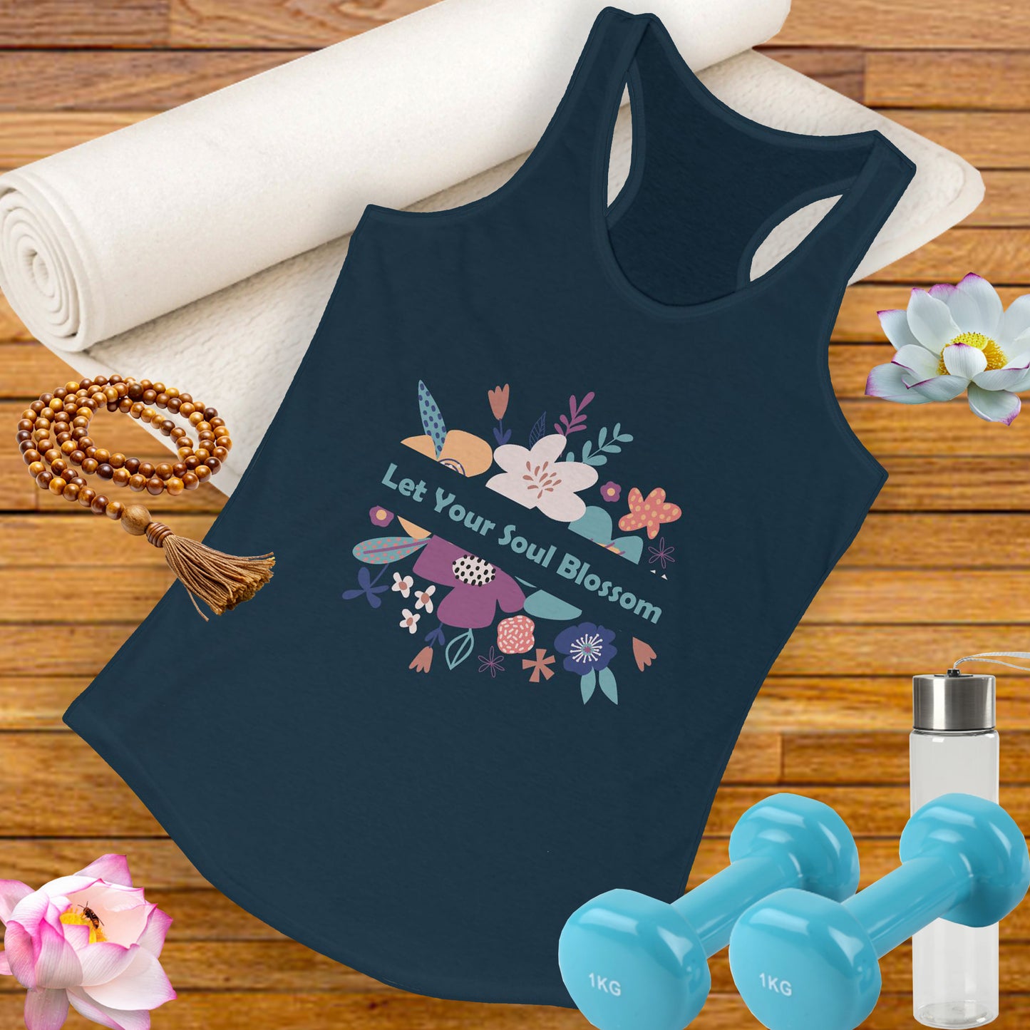 "Let Your Soul Blossom" Floral Racerback Tank Top