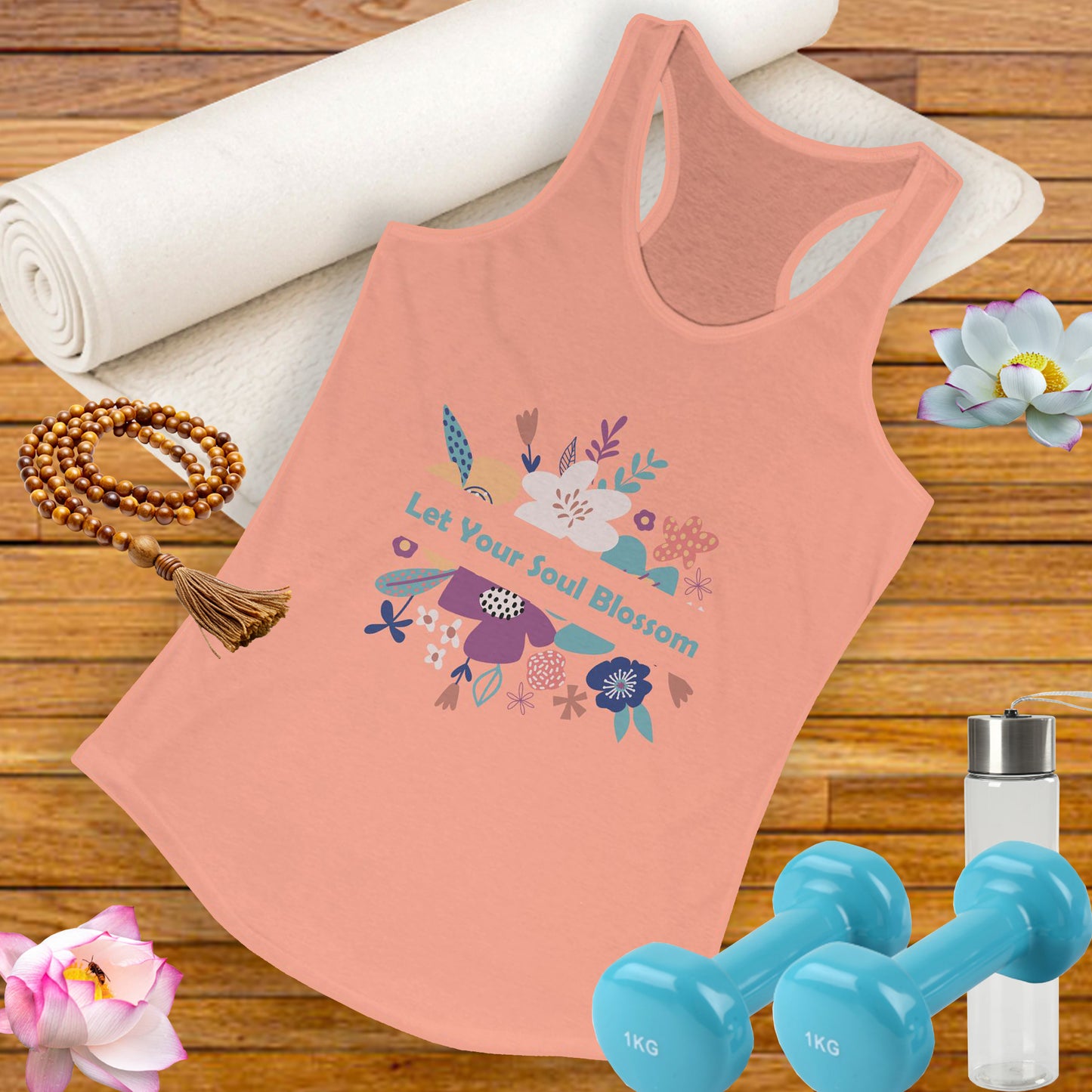 "Let Your Soul Blossom" Floral Racerback Tank Top