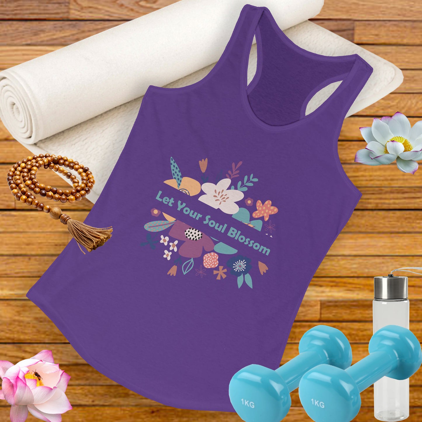 "Let Your Soul Blossom" Floral Racerback Tank Top