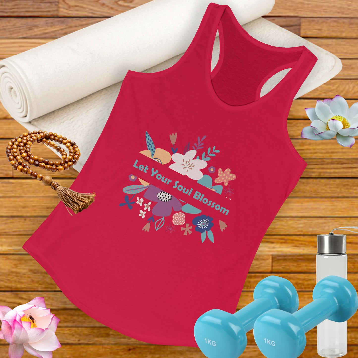 "Let Your Soul Blossom" Floral Racerback Tank Top